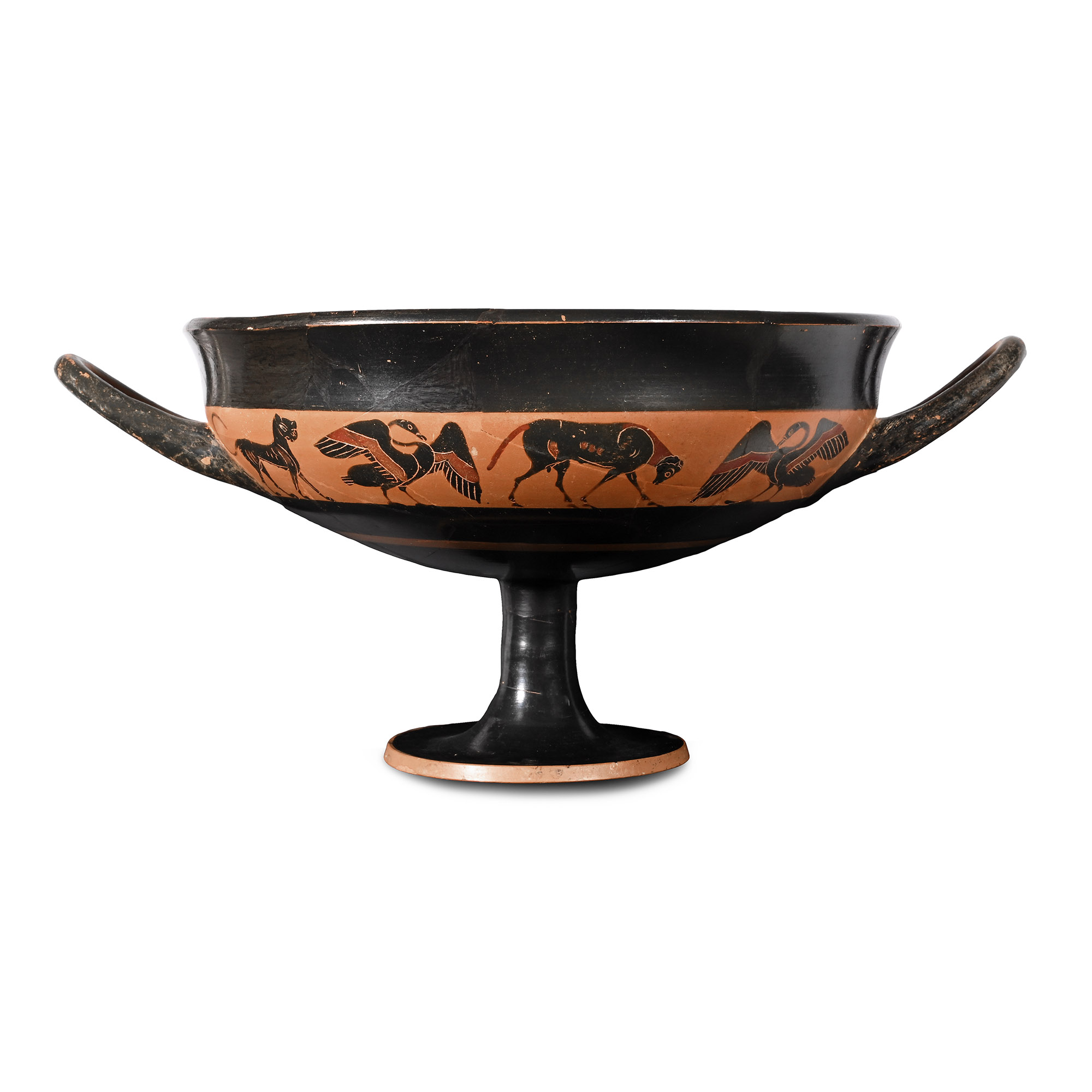 Greek Attic Terracotta Banded Kylix with Animal Frieze