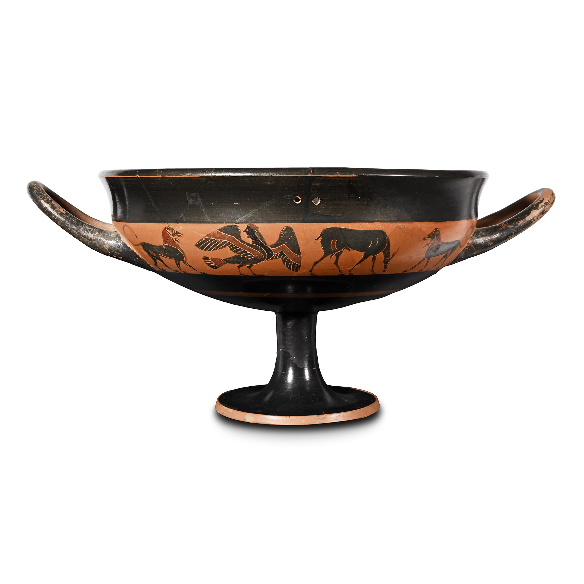 Greek Attic Terracotta Banded Kylix with Animal Frieze