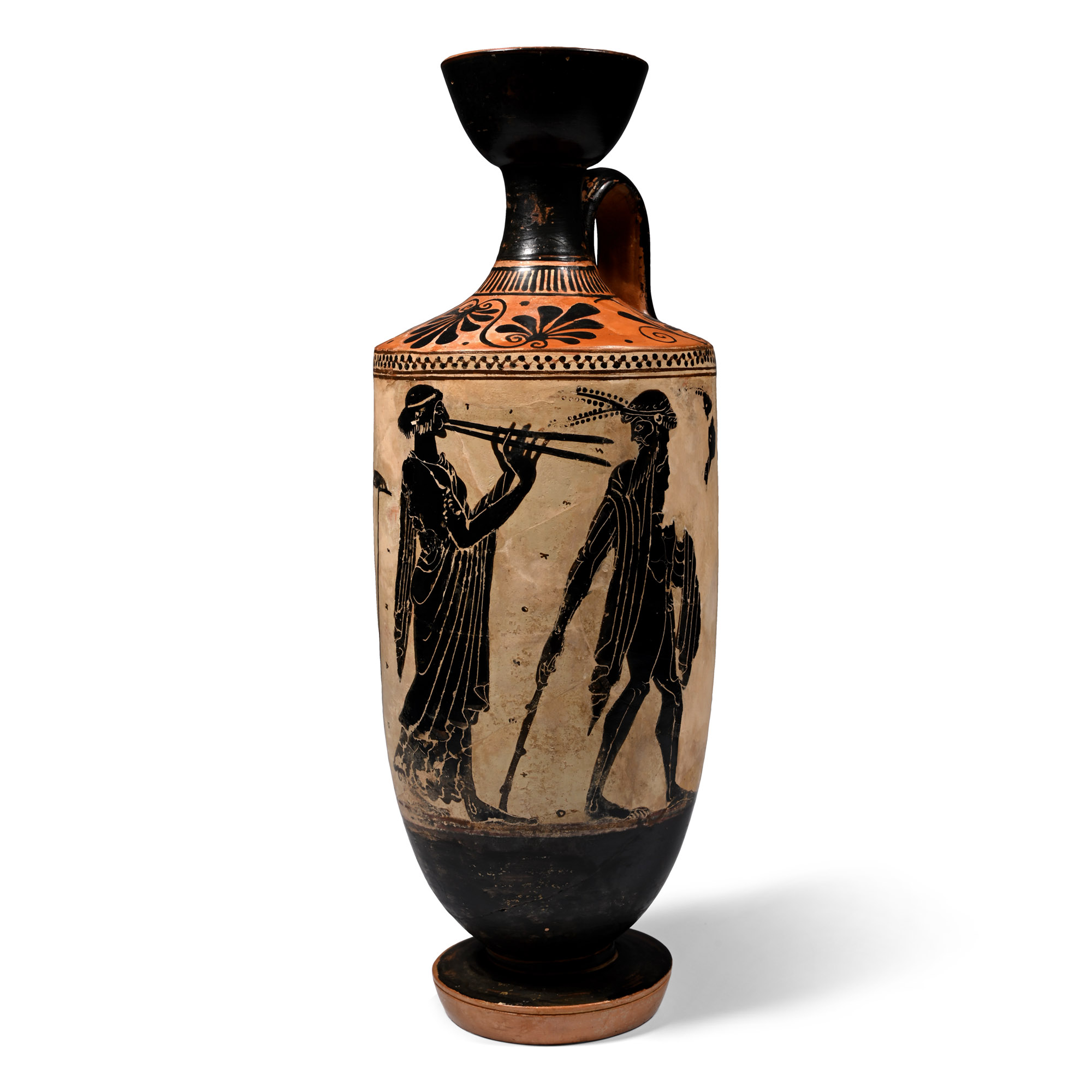 Greek Attic Terracotta Black Figure Painted Lekythos Attributed to the Athena Painter