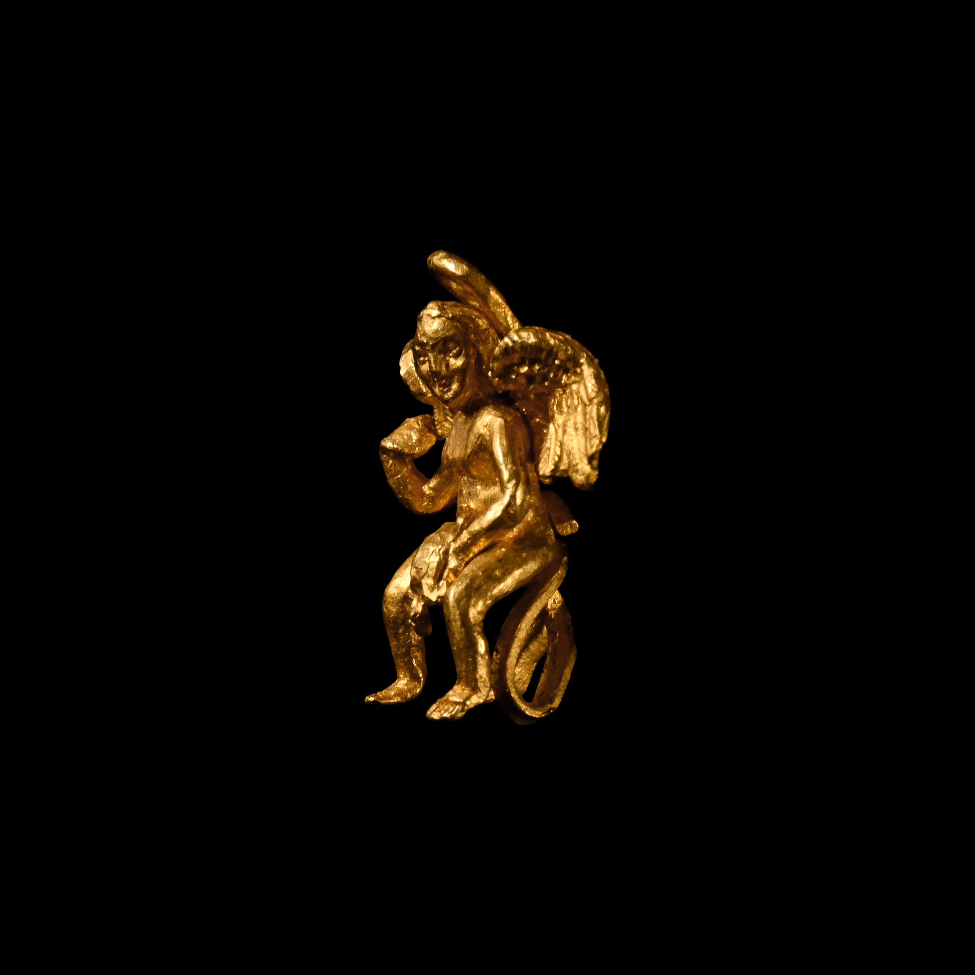 Greek Gold Eros Holding a Turtle Pendant