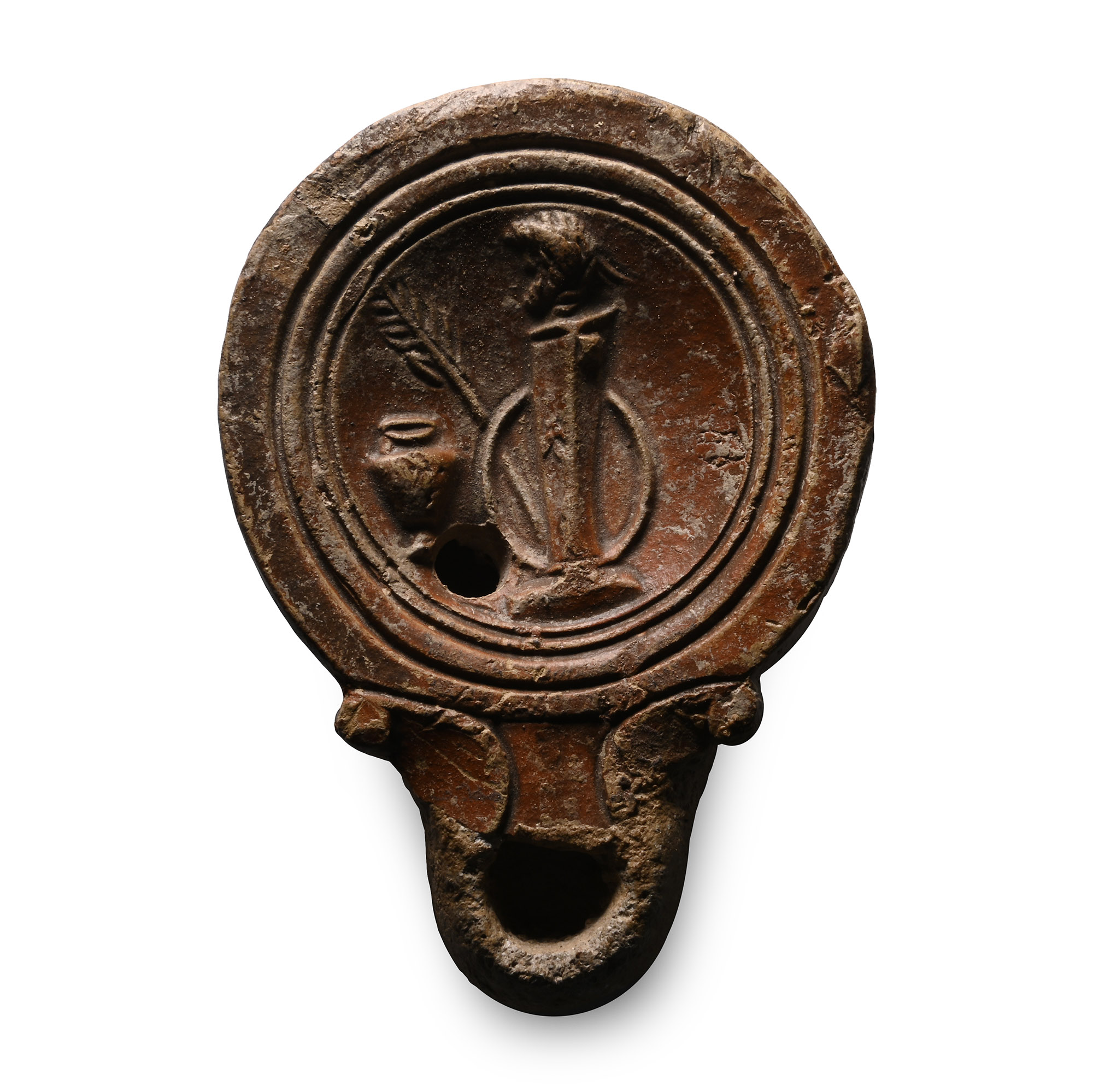 Roman Terracotta Oil Lamp with Herm