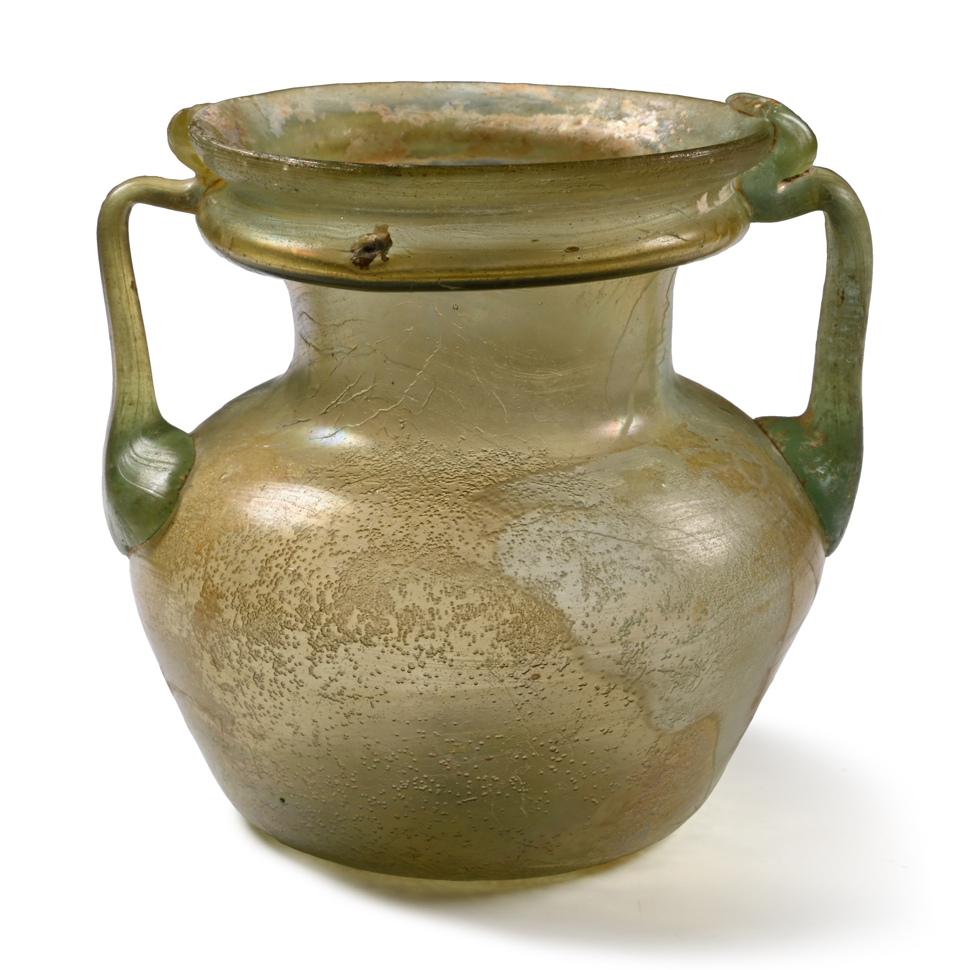 Roman Pale Green Glass Twin-Handled Jar