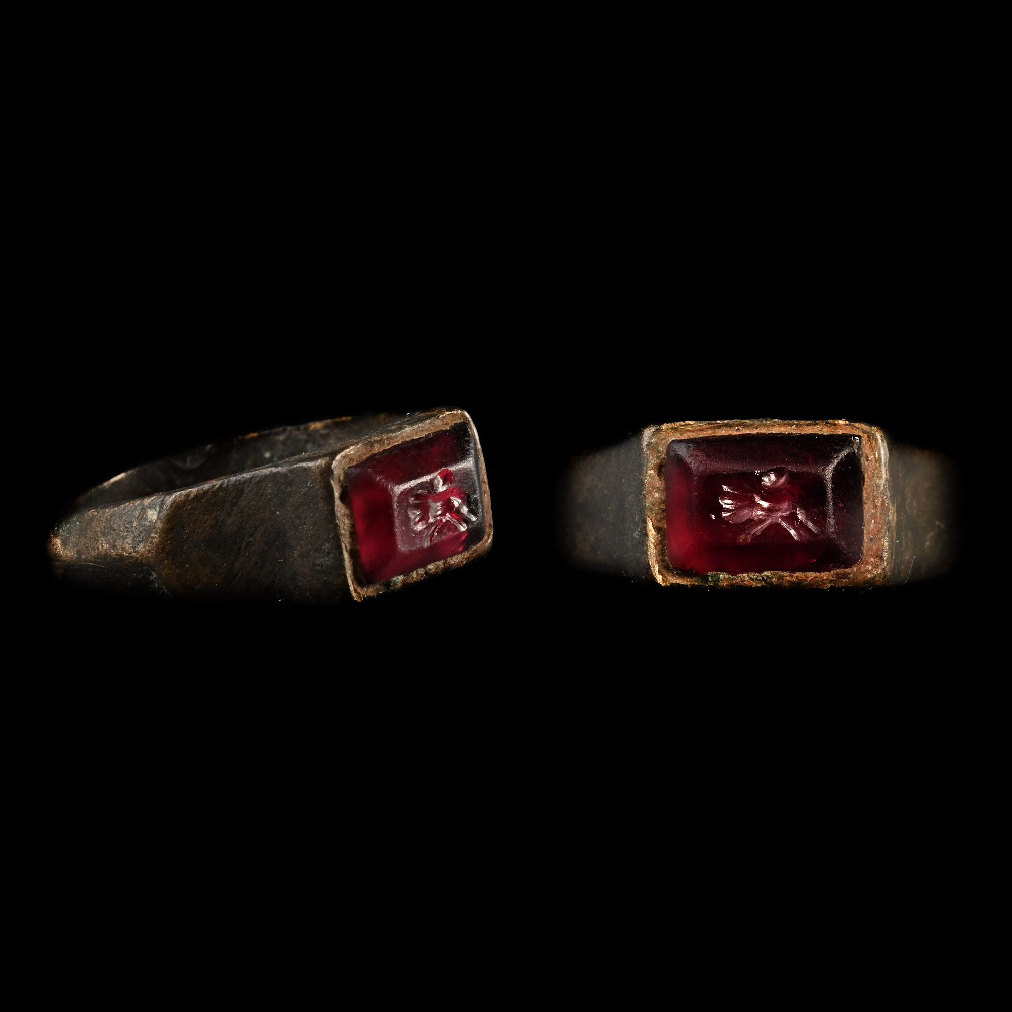 Roman Bronze Ring with Amethyst Gemstone