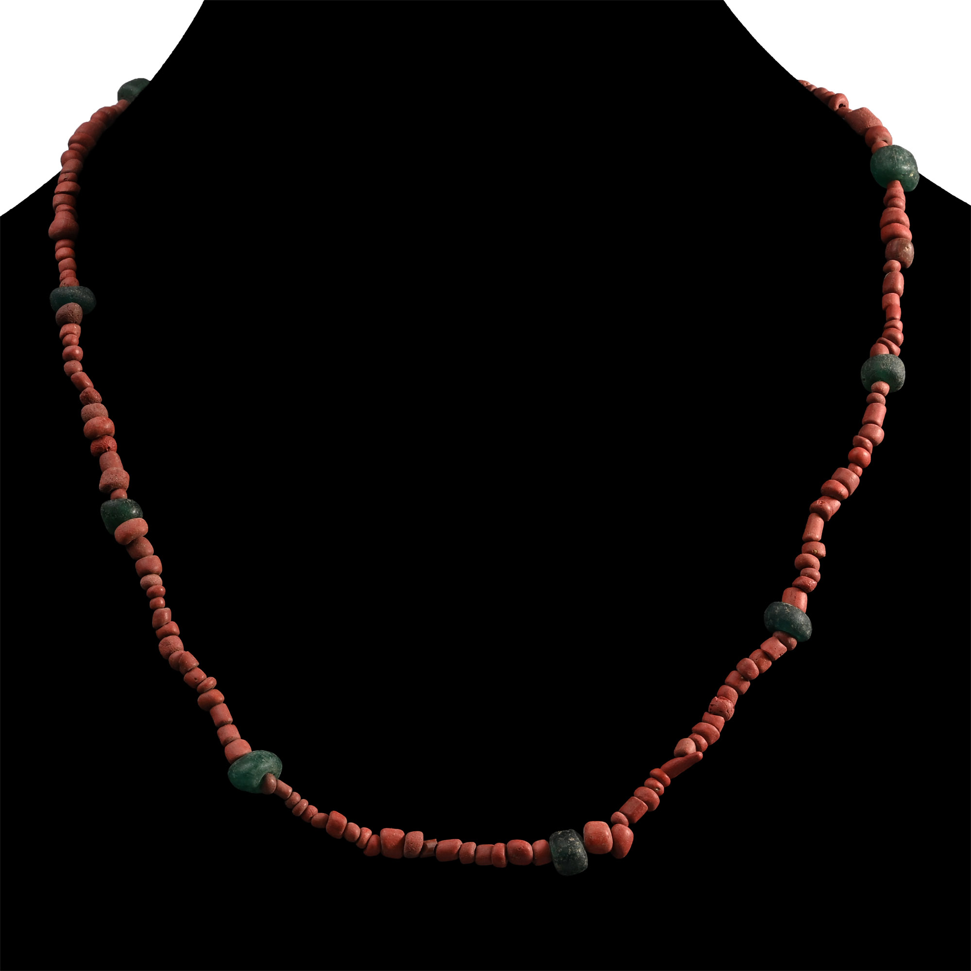 Roman Green and Red Glass Bead Necklace String