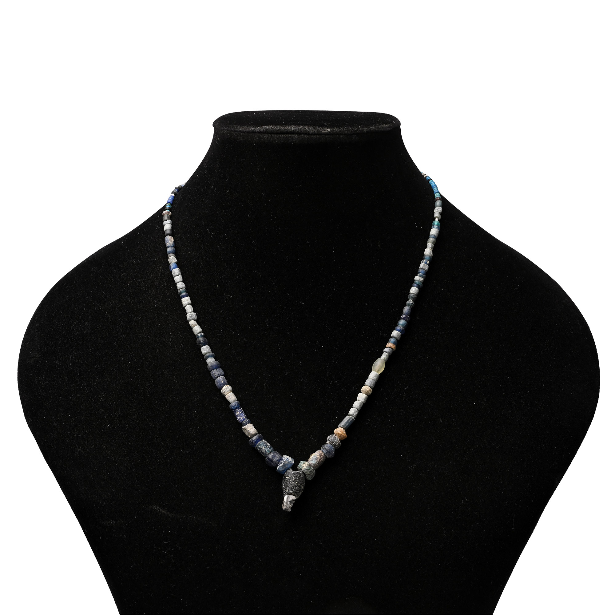 Roman Light Blue Glass and Stone Bead Necklace String