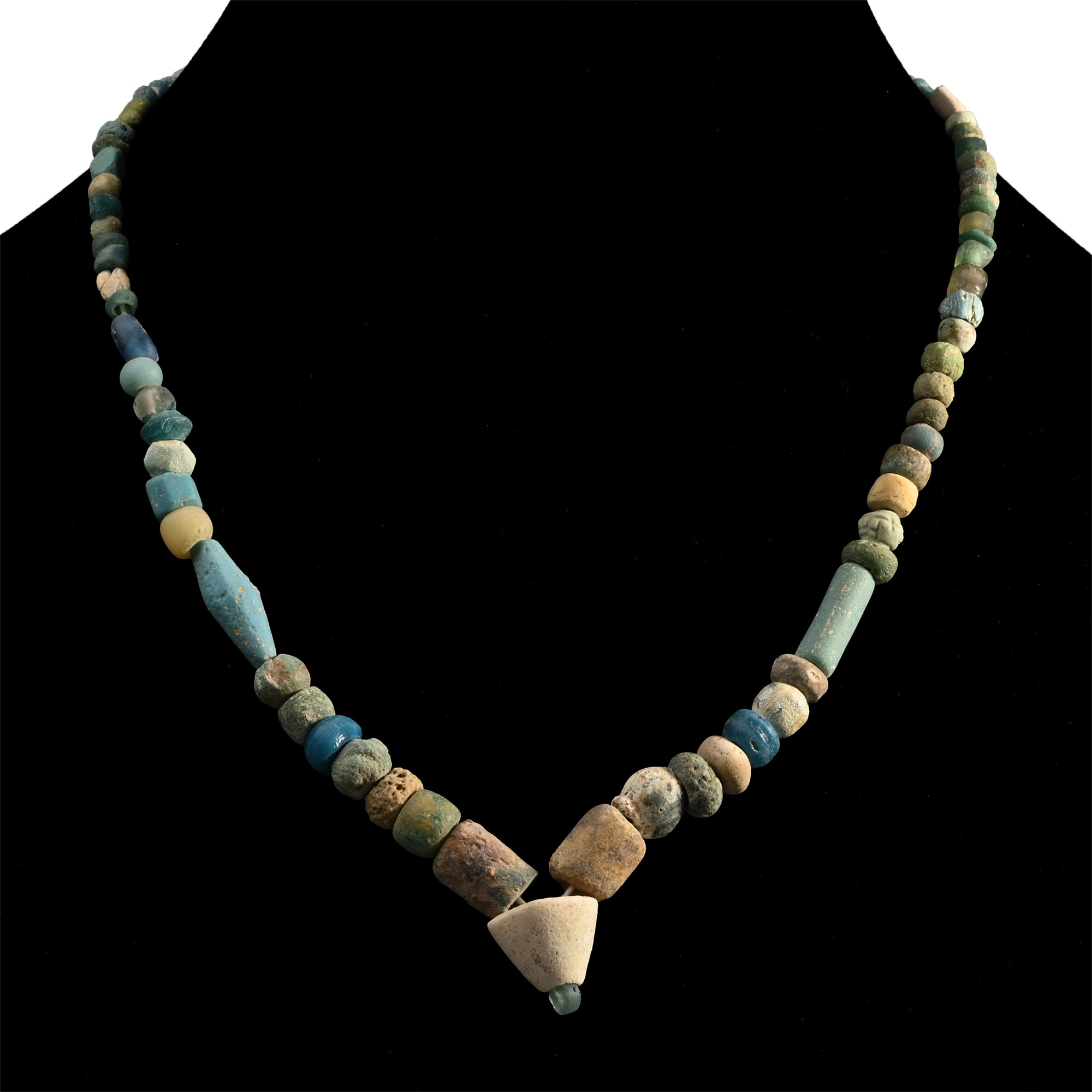 Achaemenid Light Blue Glass and Ceramic Bead Necklace String