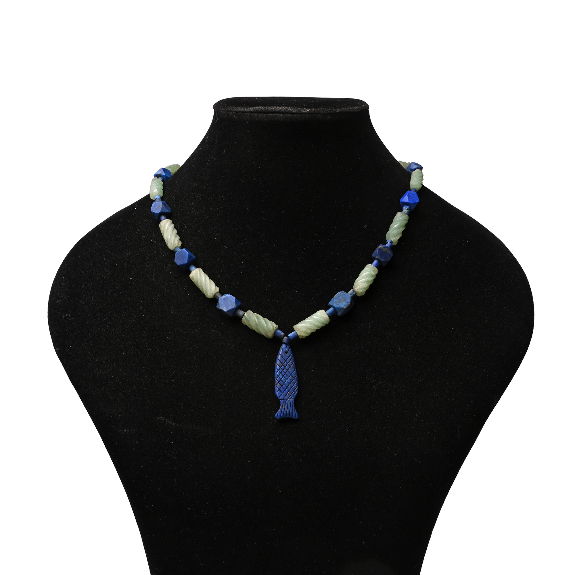 Bactrian Style Lapis Lazuli and Green Stone Bead Necklace String