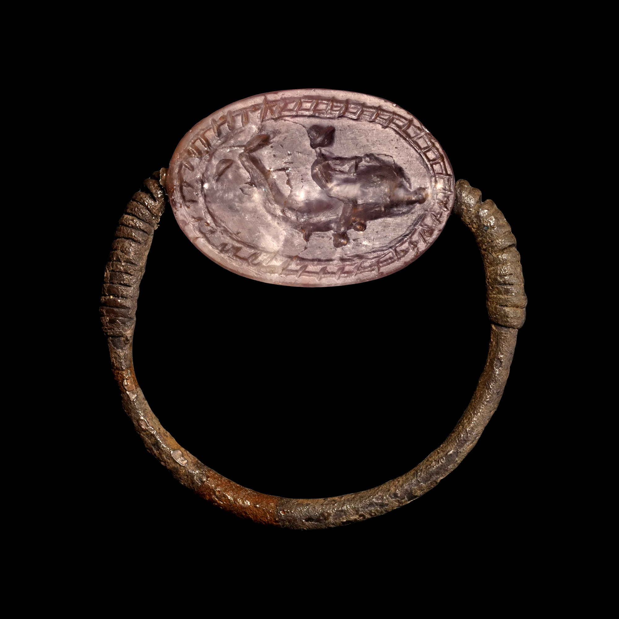 Etruscan Silver Ring with Amethyst Scarab Seal
