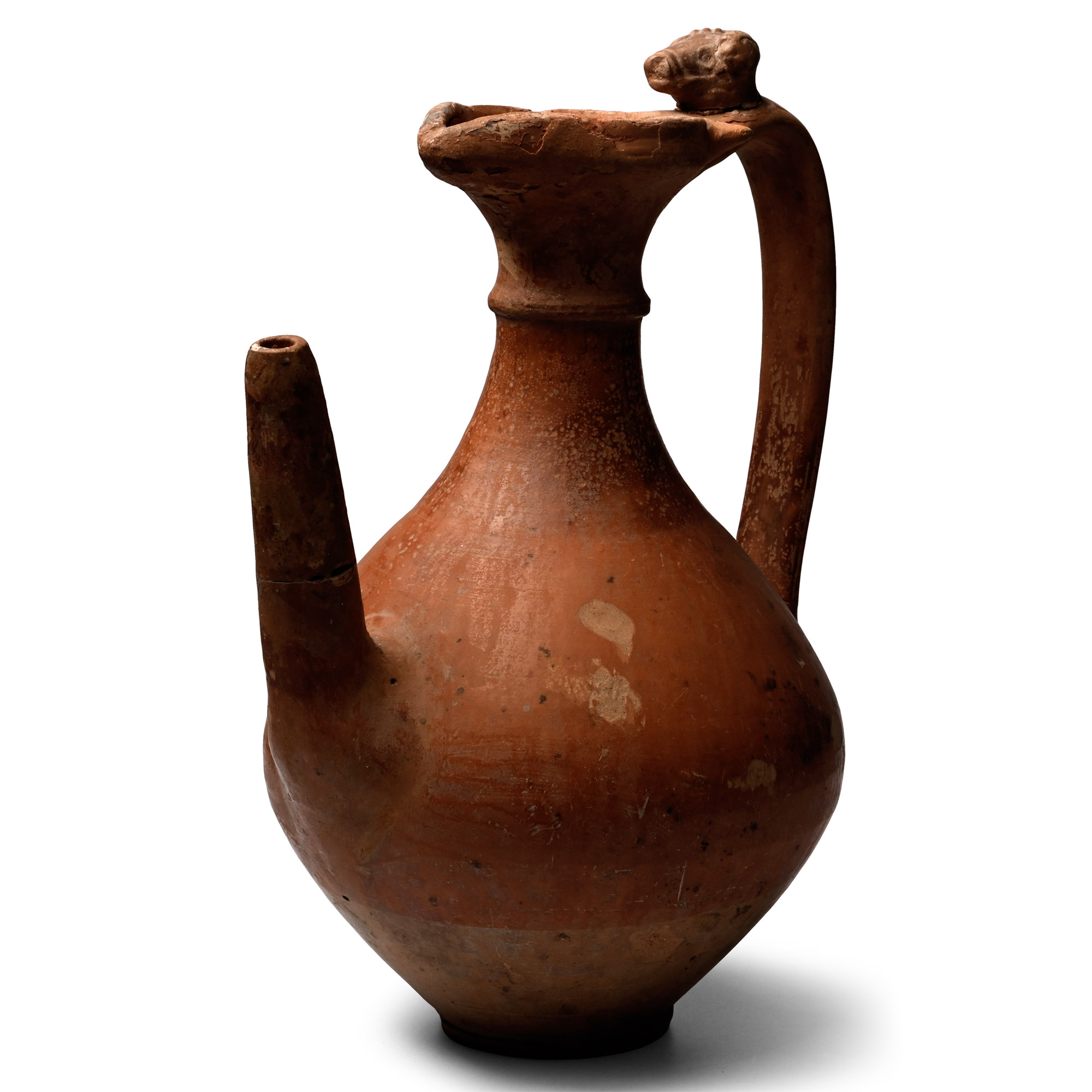 Large Western Asiatic Red Terracotta Spouted Jug with Handle