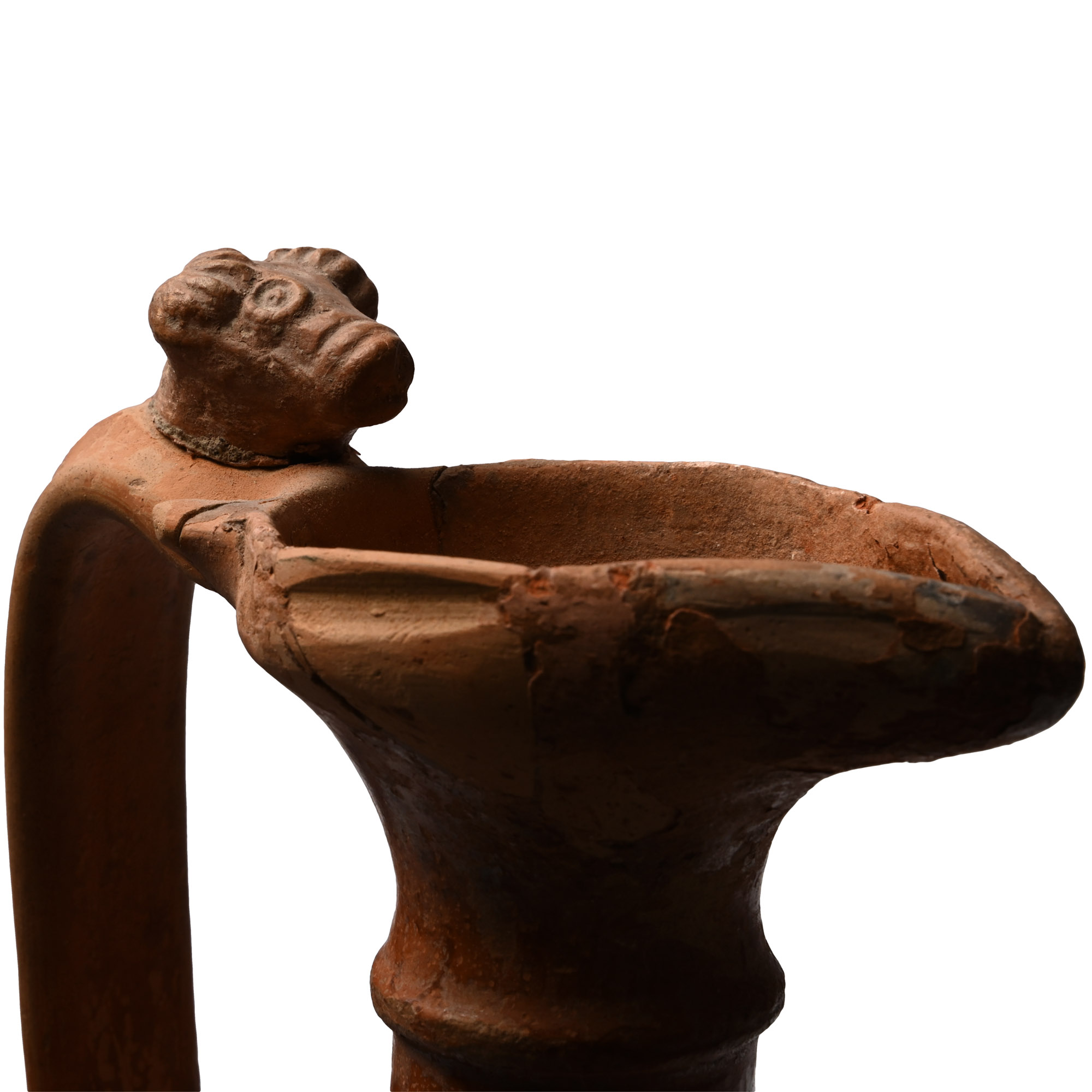 Large Western Asiatic Red Terracotta Spouted Jug with Handle