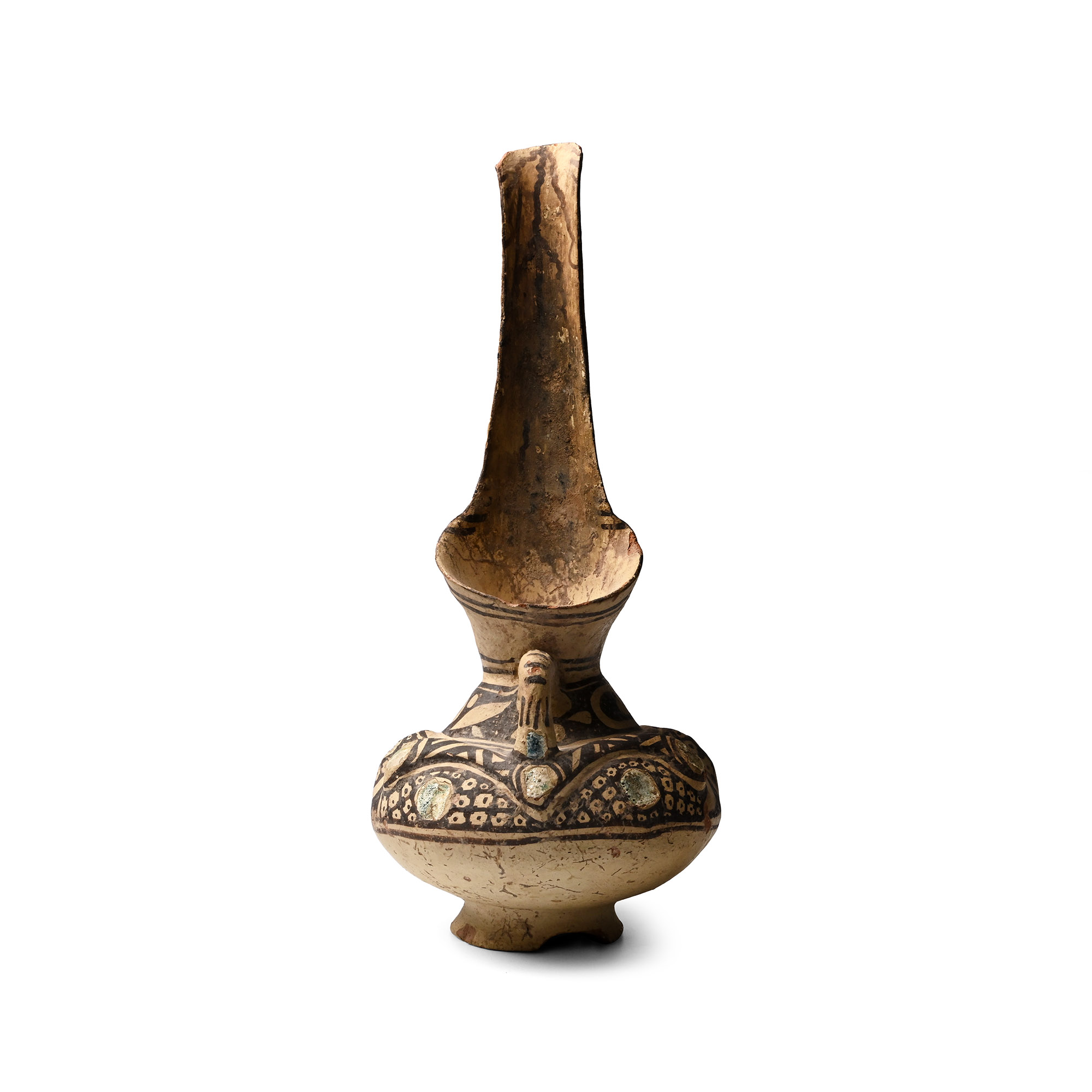 Western Asiatic Terracotta Zoomorphic Vessel with Glass Inlays