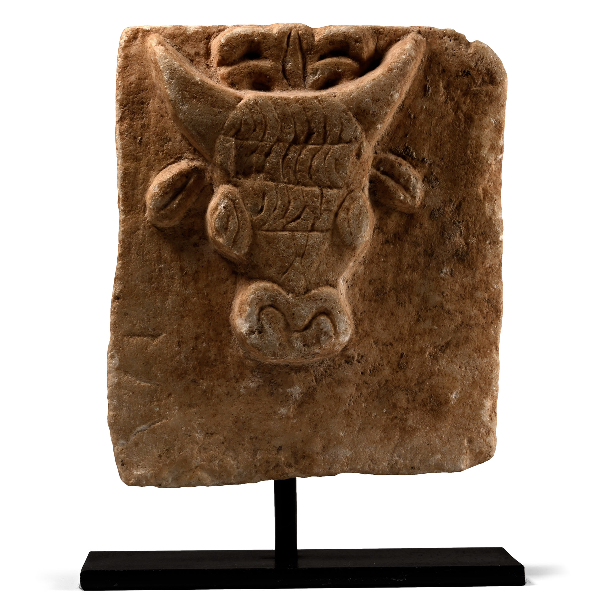South Arabian Alabaster Plaque with Bull's Head