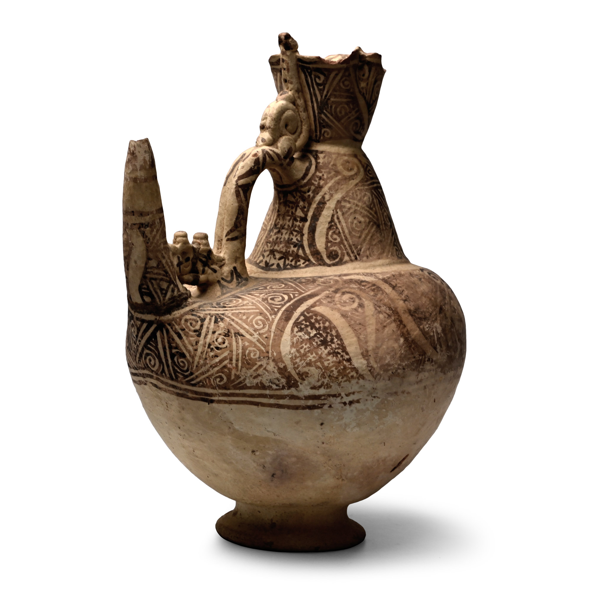 Large Western Asiatic Terracotta Bichrome Vessel with Handle