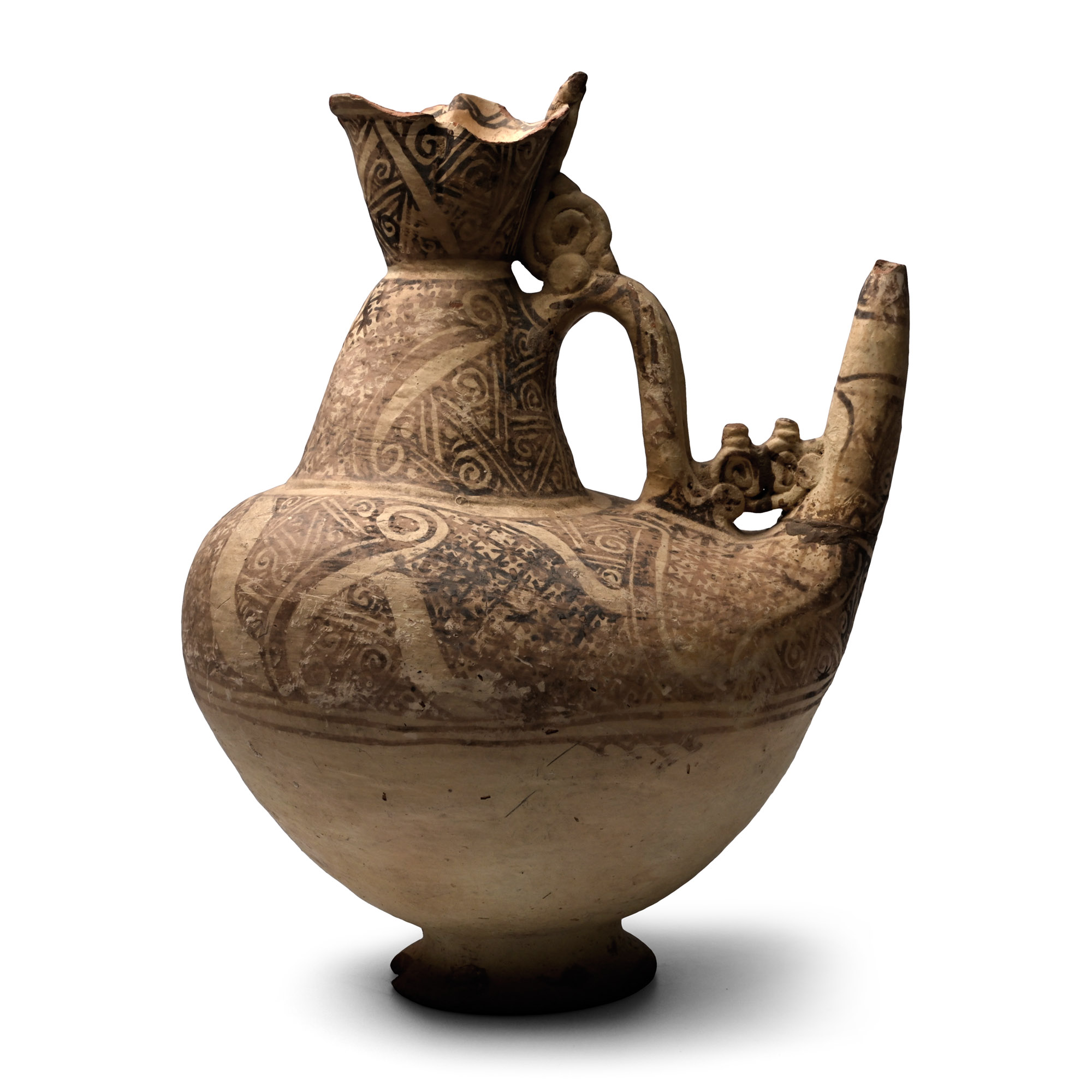 Large Western Asiatic Terracotta Bichrome Vessel with Handle
