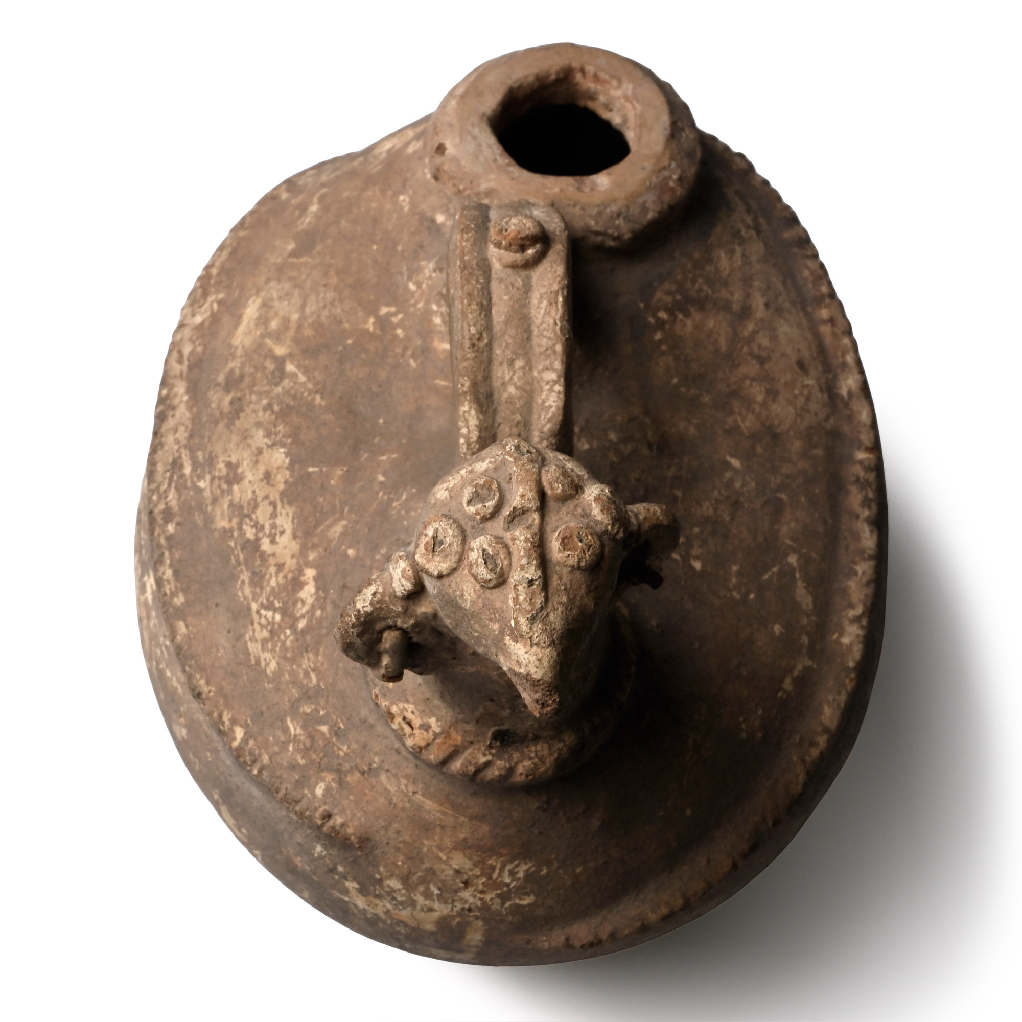 Western Asiatic Ram-Headed Pot with Handle