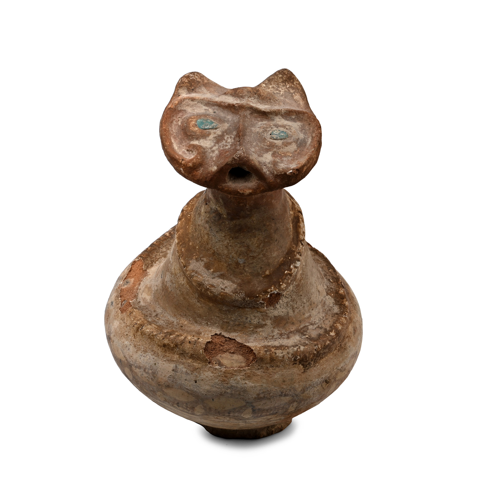 Western Asiatic Terracotta Vessel with Lion-Head with Glass Eyes