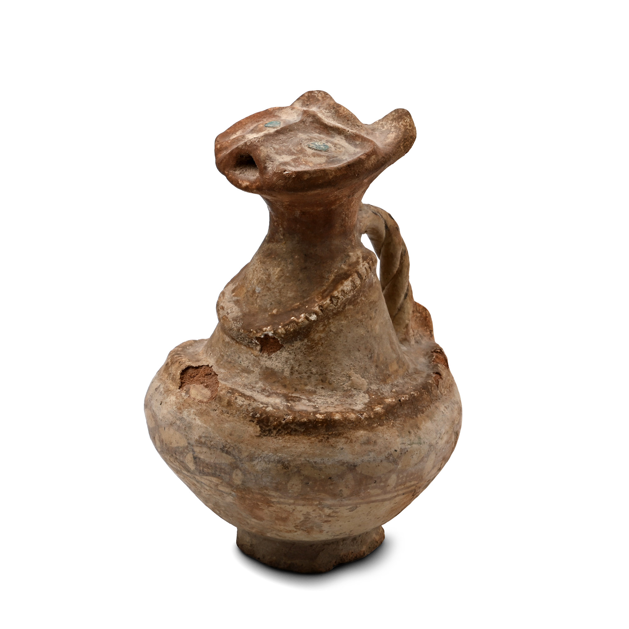Western Asiatic Terracotta Vessel with Lion-Head with Glass Eyes