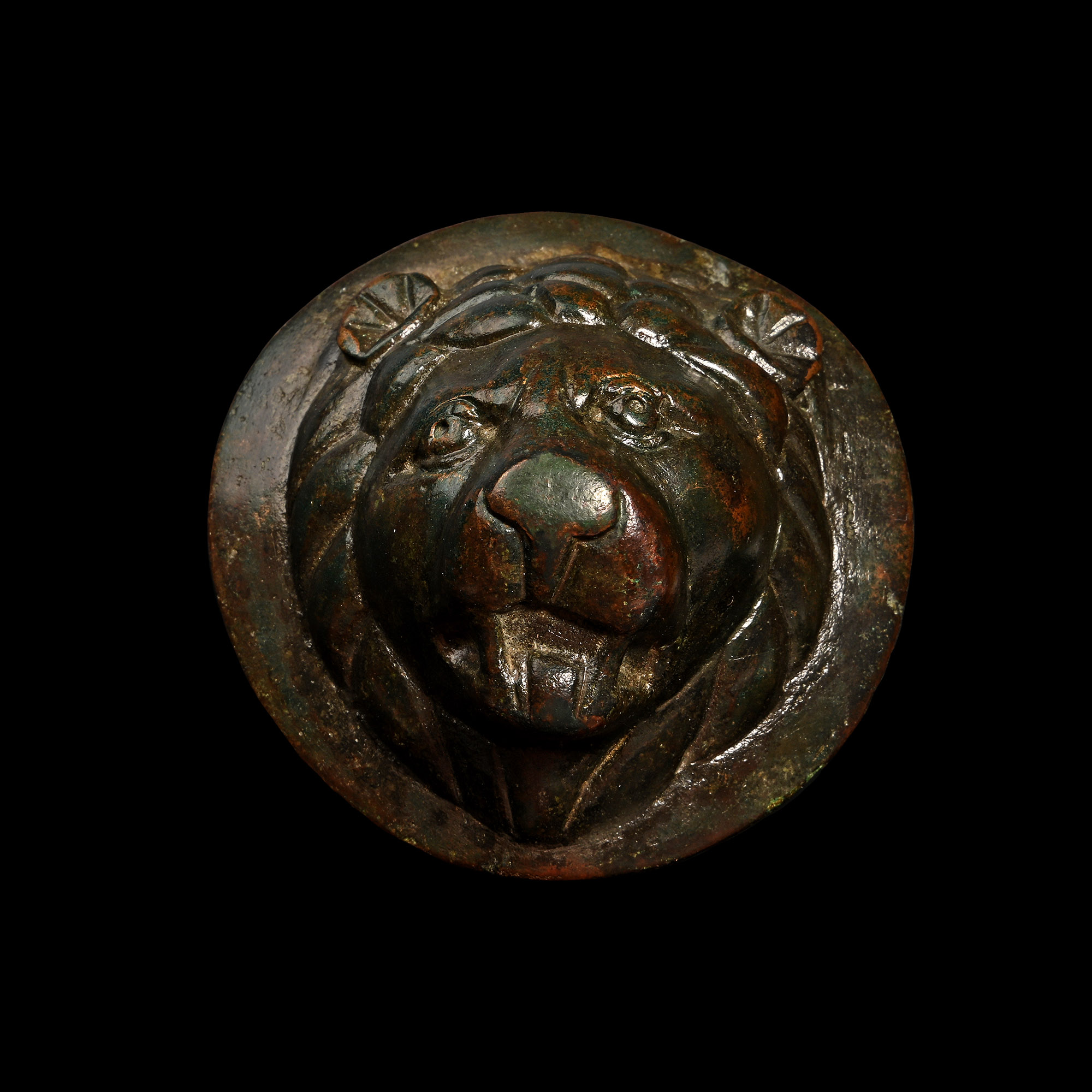 Roman Bronze Lion Head Mount
