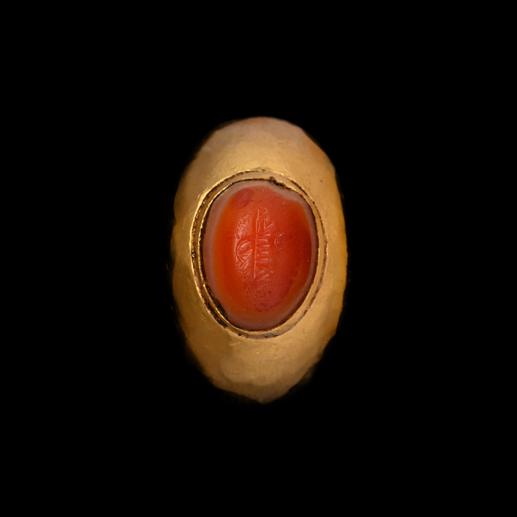 Western Asiatic Inscribed Carnelian Gemstone in Gold Ring