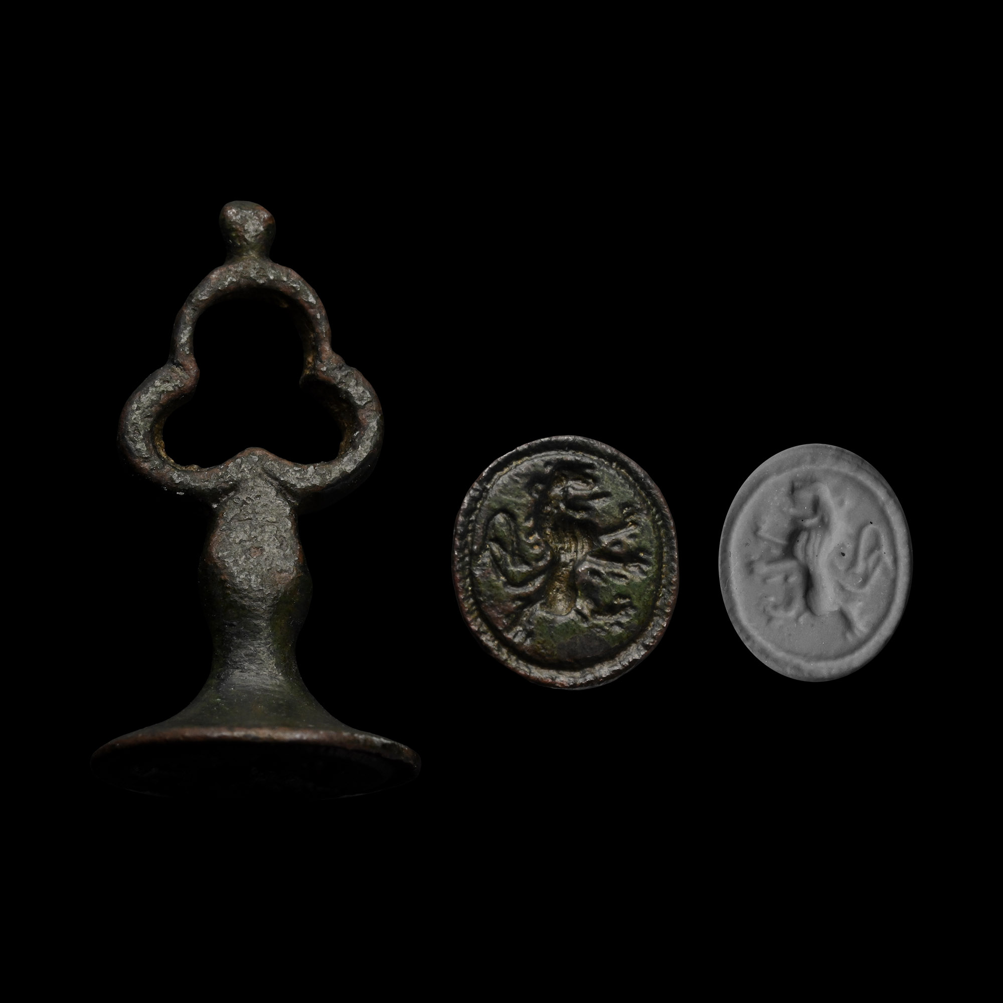 Georgian Bronze Seal Matrix with Rampant Lion