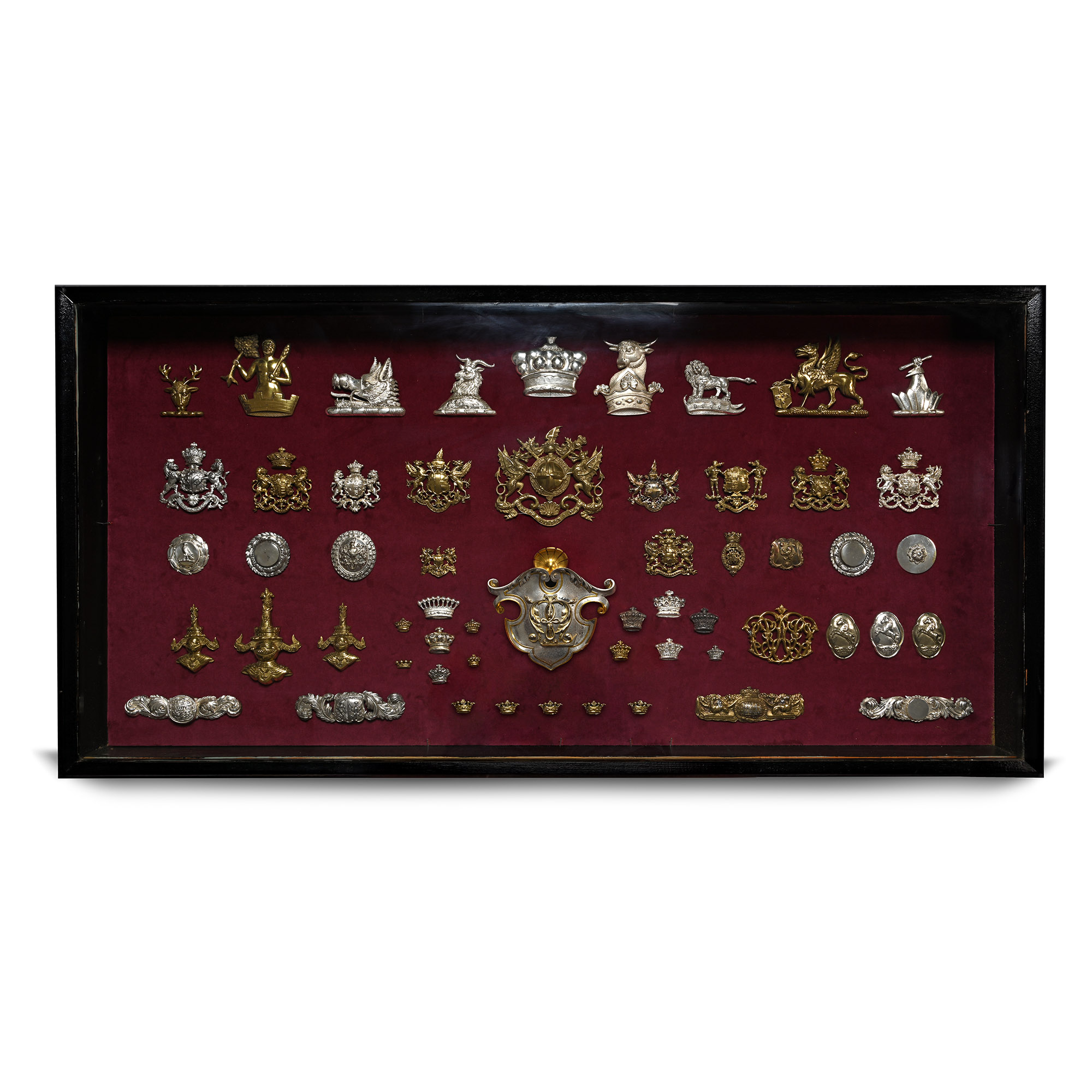 Wall Cabinet Containing an Assembly of Livery and Military Badges