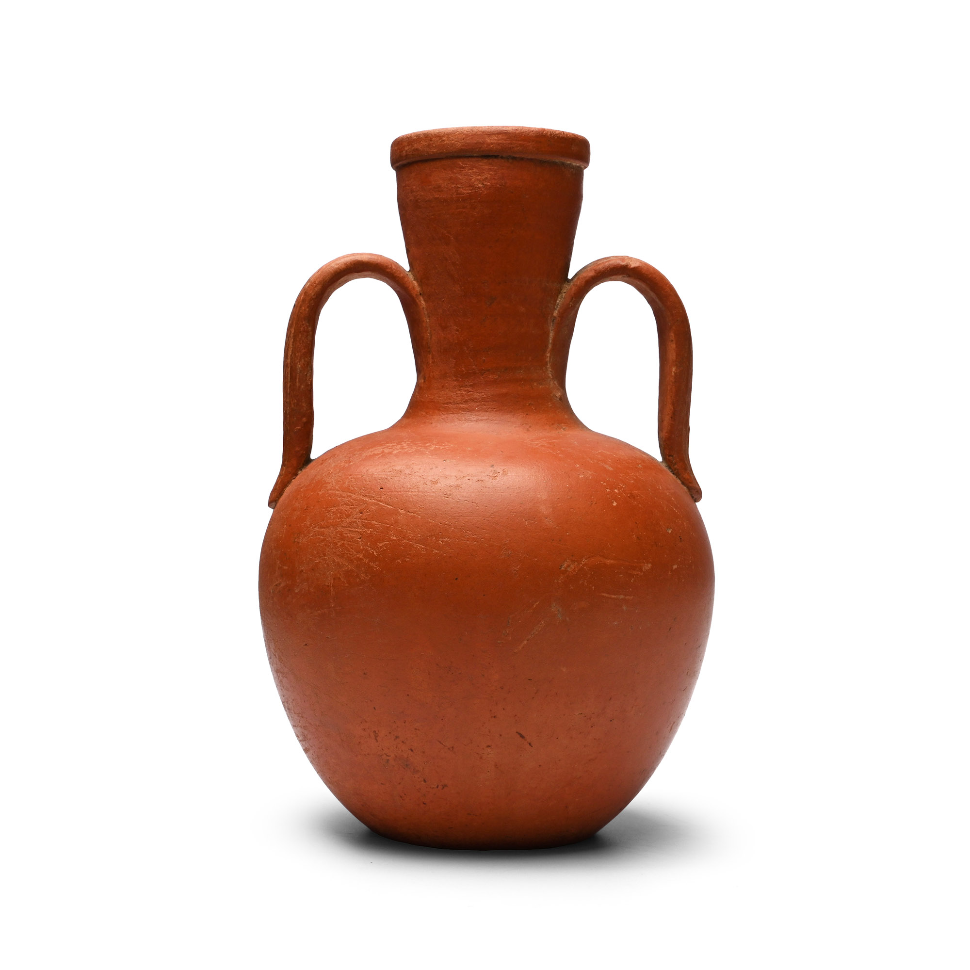 Roman Redware Amphora-Shaped Vase with Leaf-Decorated Handles