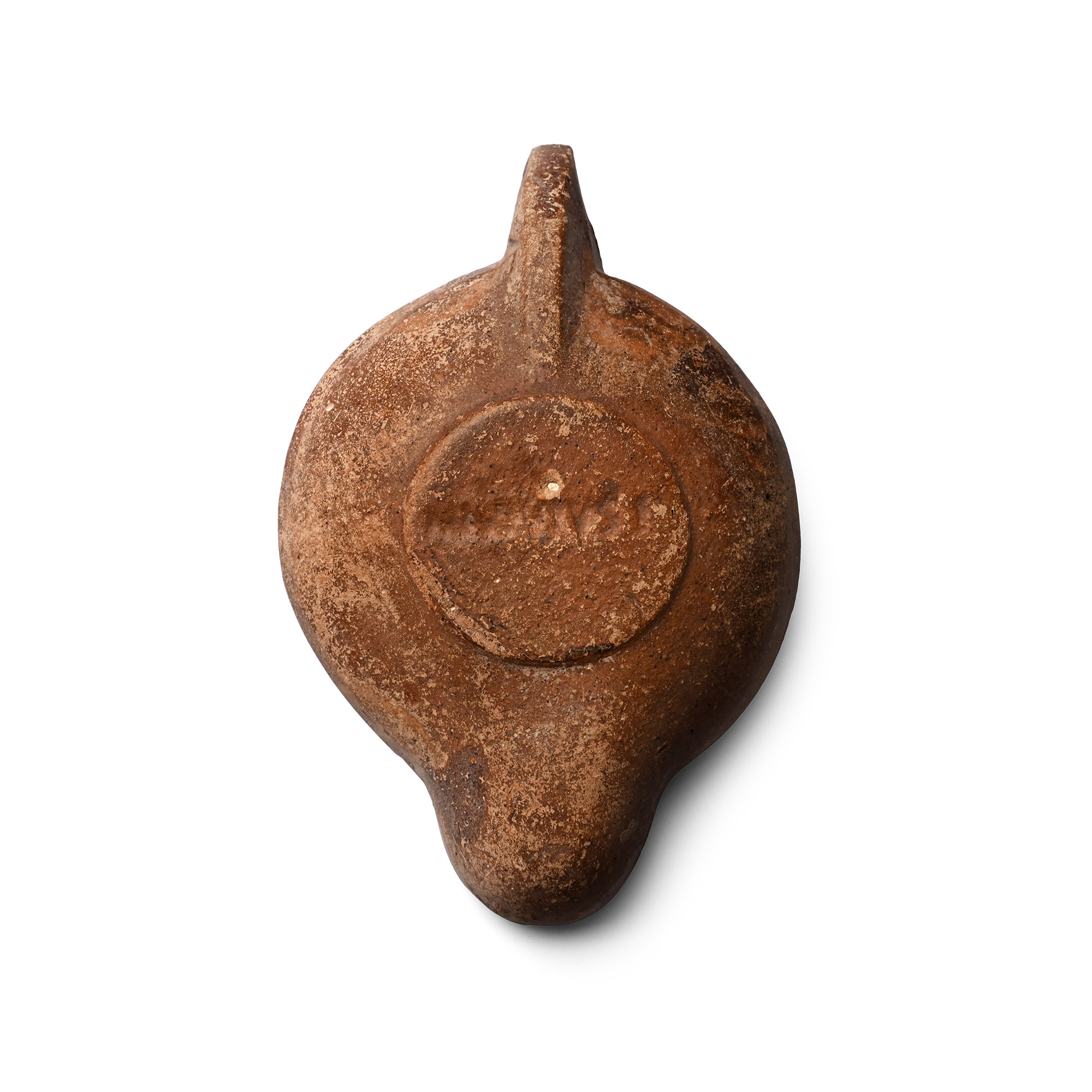 Roman Terracotta Oil Lamp with Slave Holding an Amphora