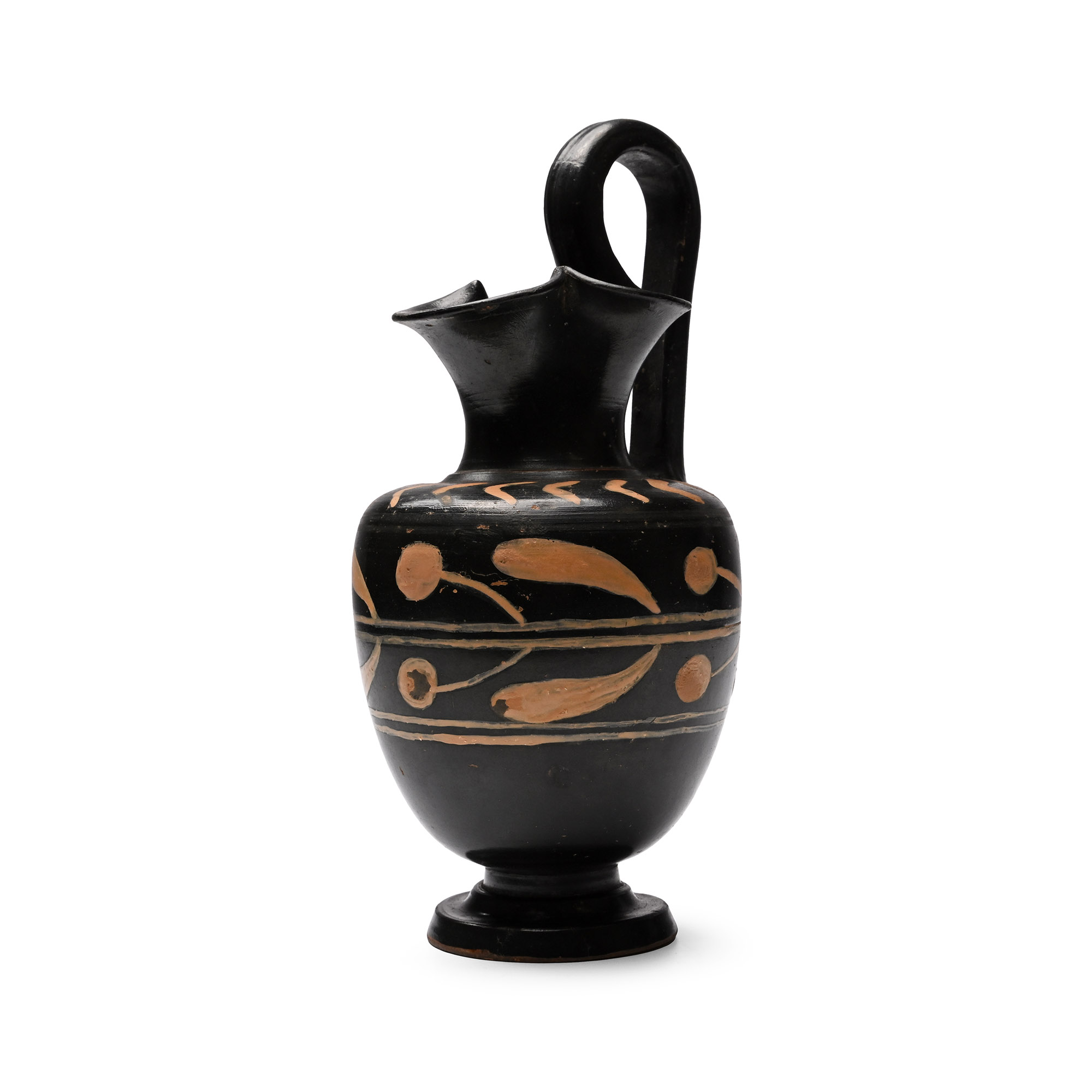 Greek Apulian Blackware Oinochoe with Laurel Leaves