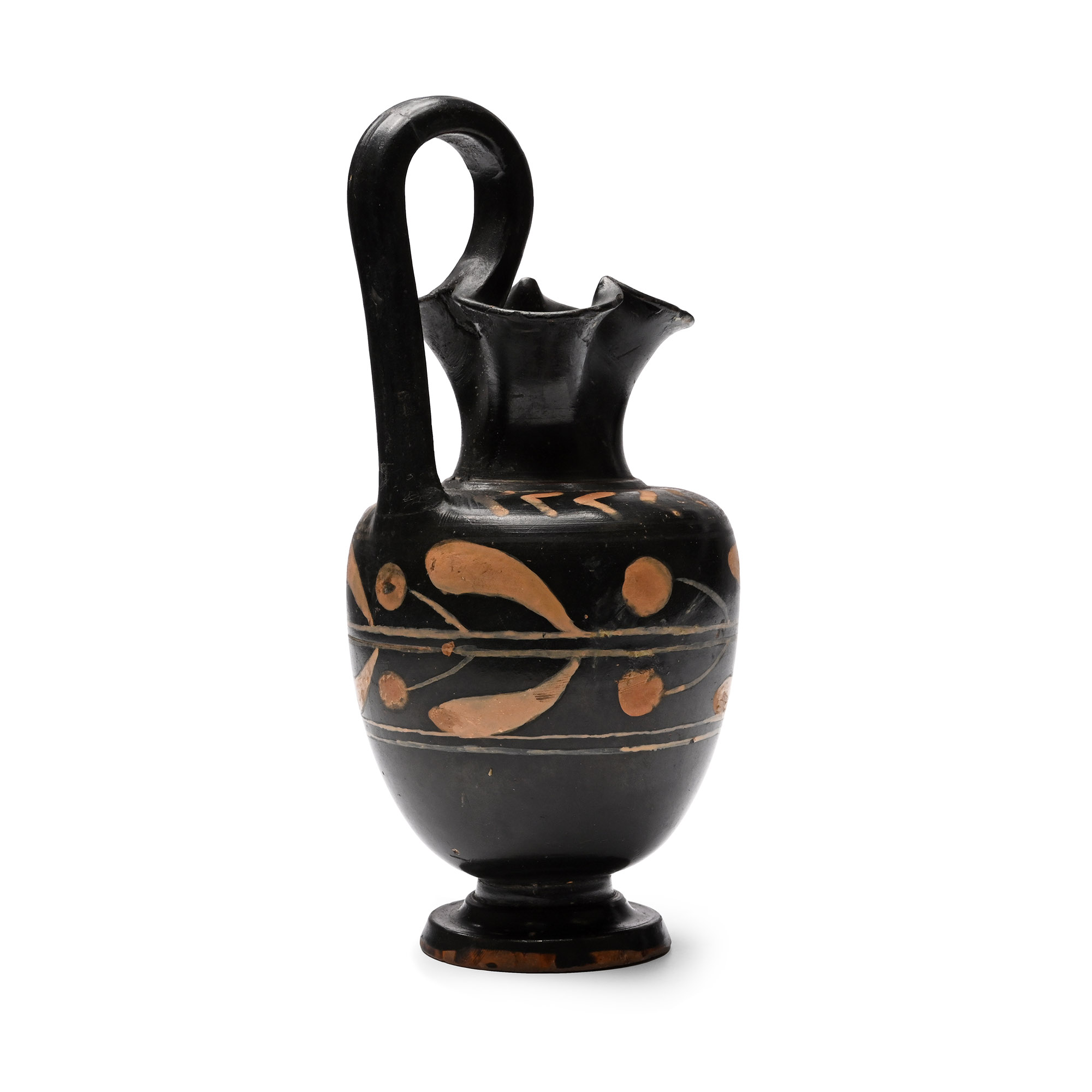 Greek Apulian Blackware Oinochoe with Laurel Leaves