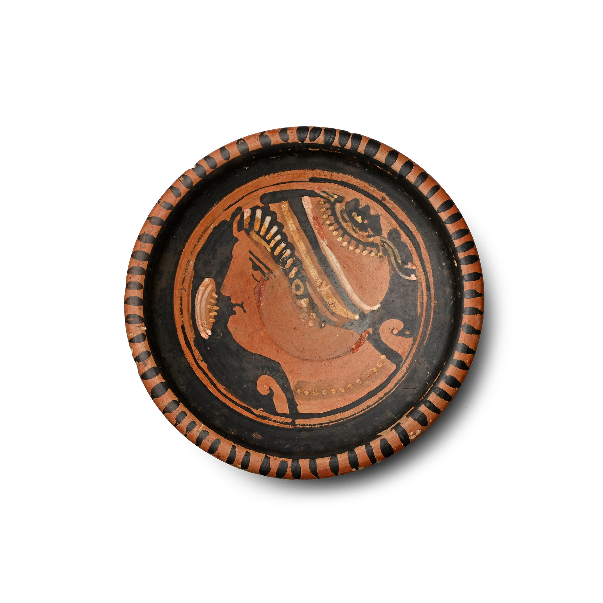 Greek Apulian Red-Figure Plate with Lady of Fashion