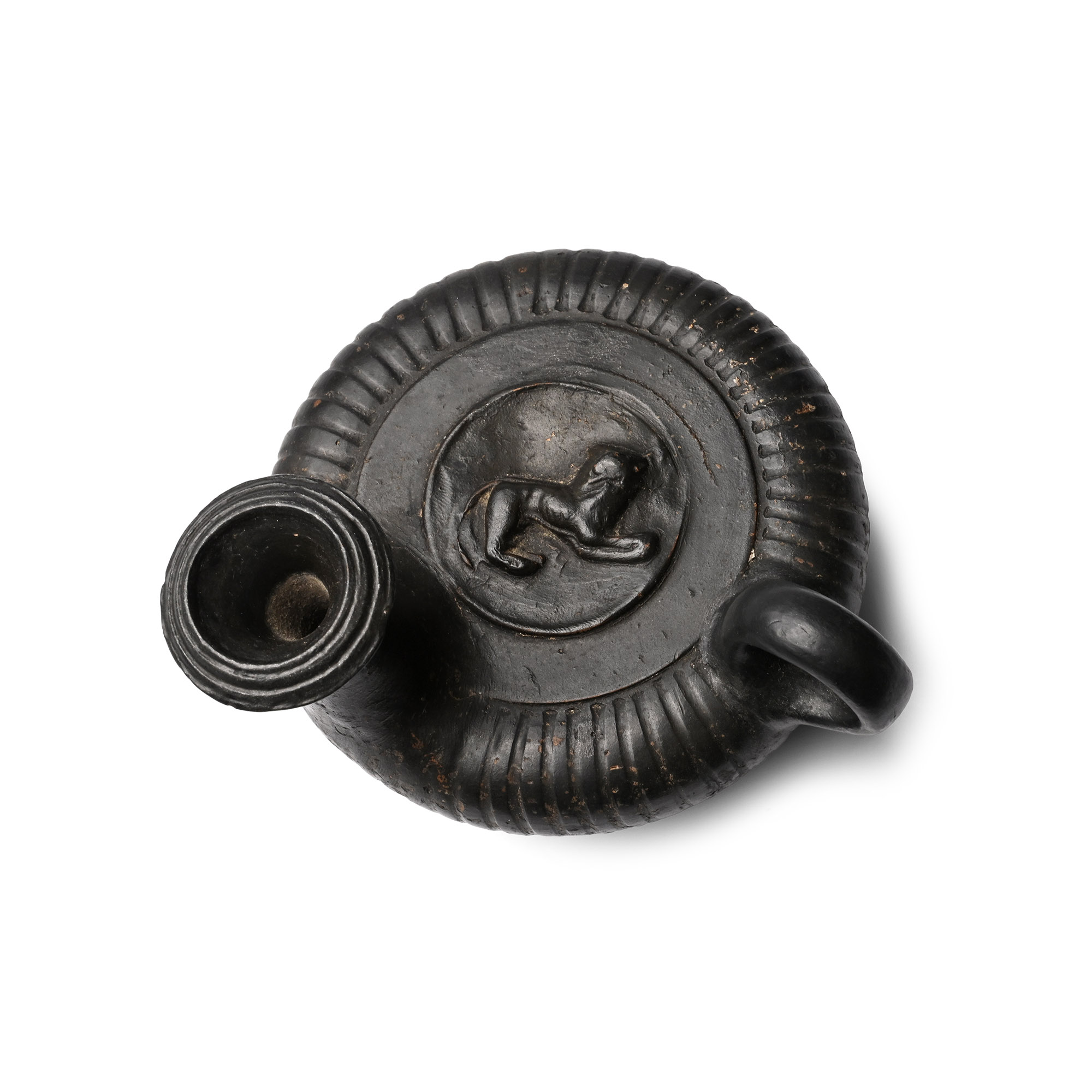 Greek Black-Glazed Guttos with Lion