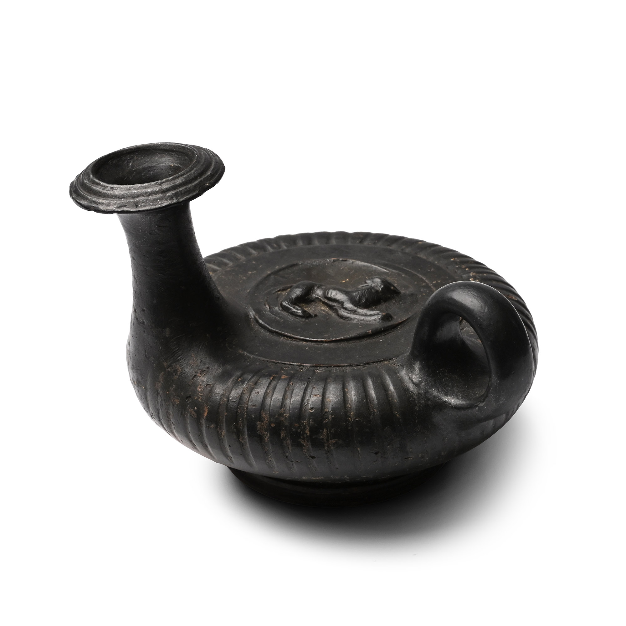 Greek Black-Glazed Guttos with Lion