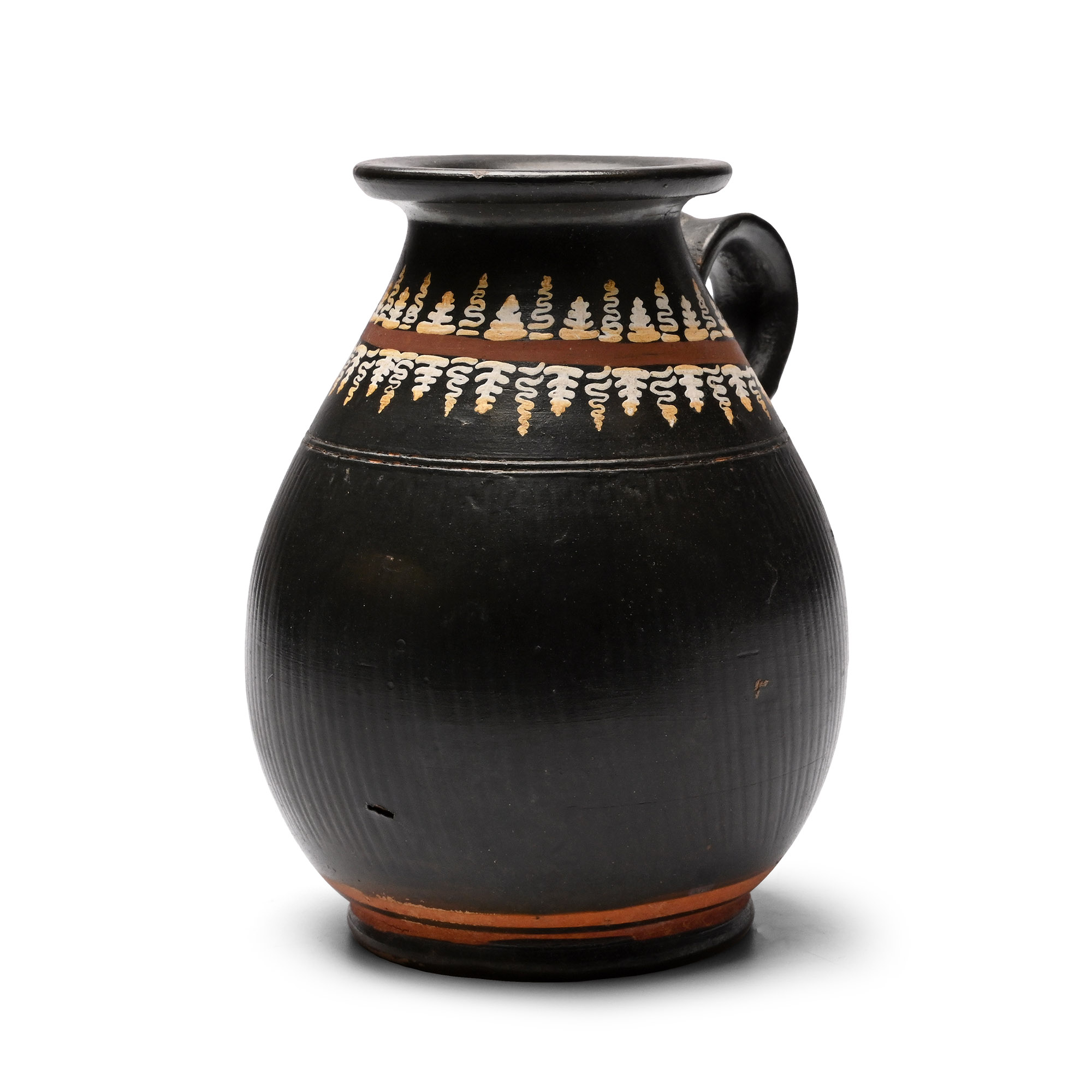 Greek Gnathian Black-Glazed Jug with Grape Vines