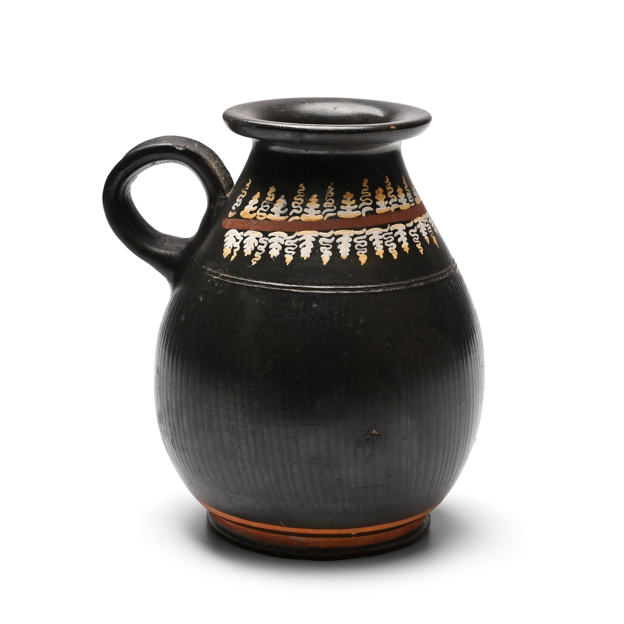 Greek Gnathian Black-Glazed Jug with Grape Vines