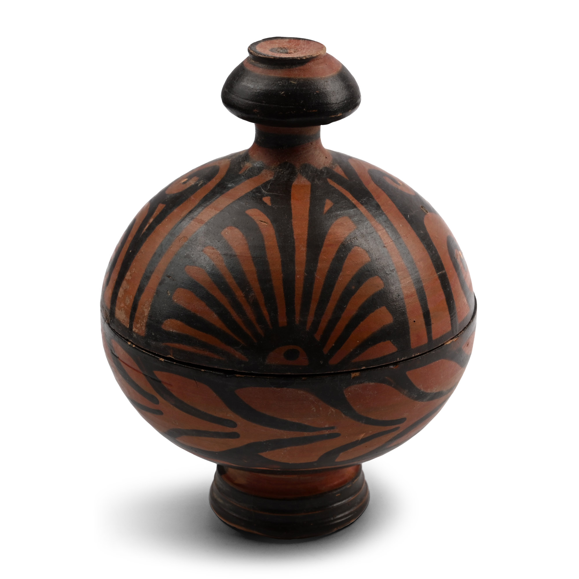 Greek Apulian Black-Glazed Lidded Pyxis with Lady of Fashion
