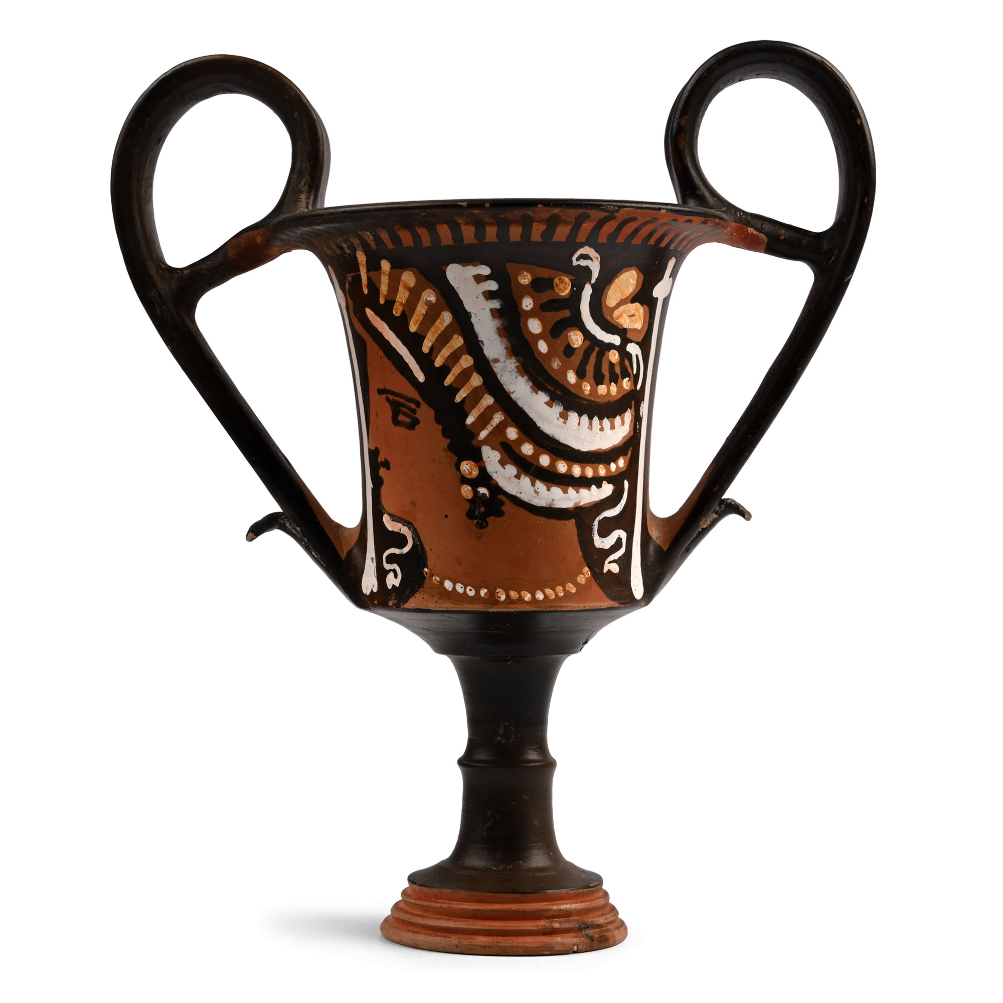Greek Apulian Black-Glazed Kantharos with Ladies of Fashion