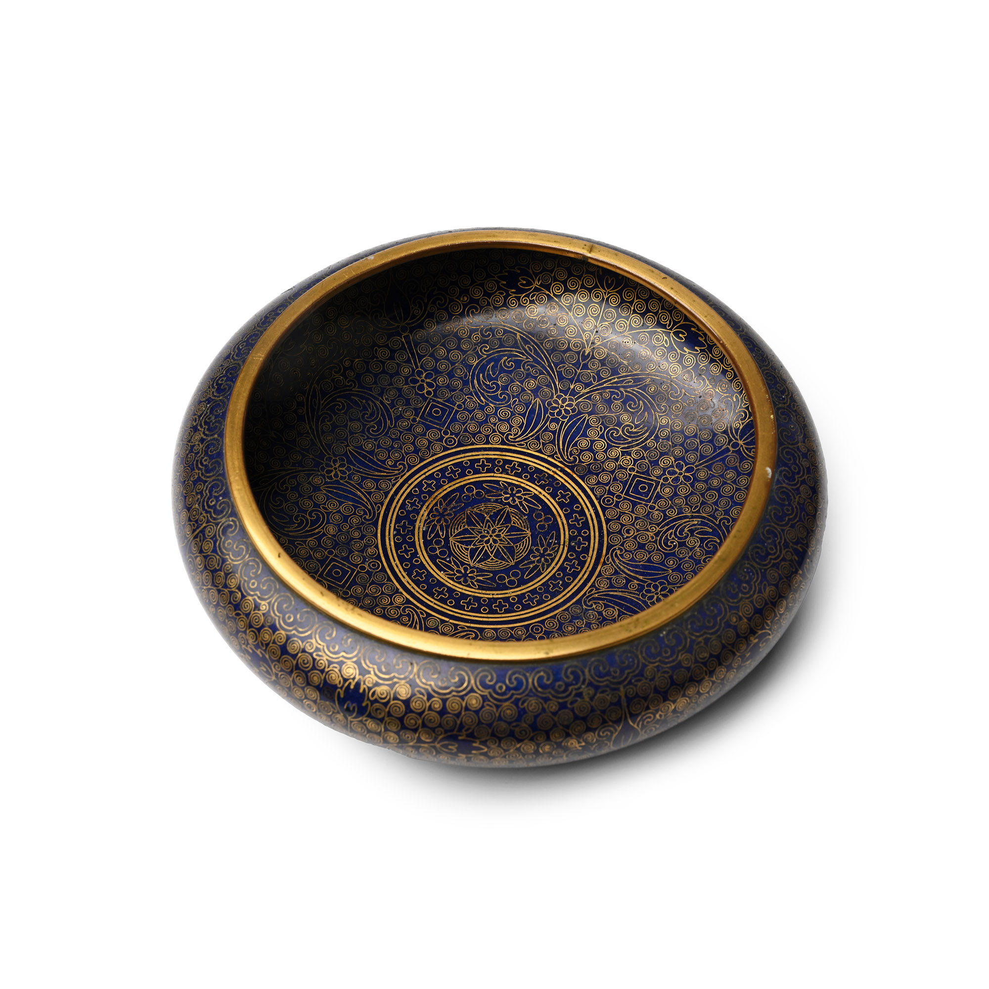 Chinese Cloisonne Cobalt Blue Gilt Bronze Bowl