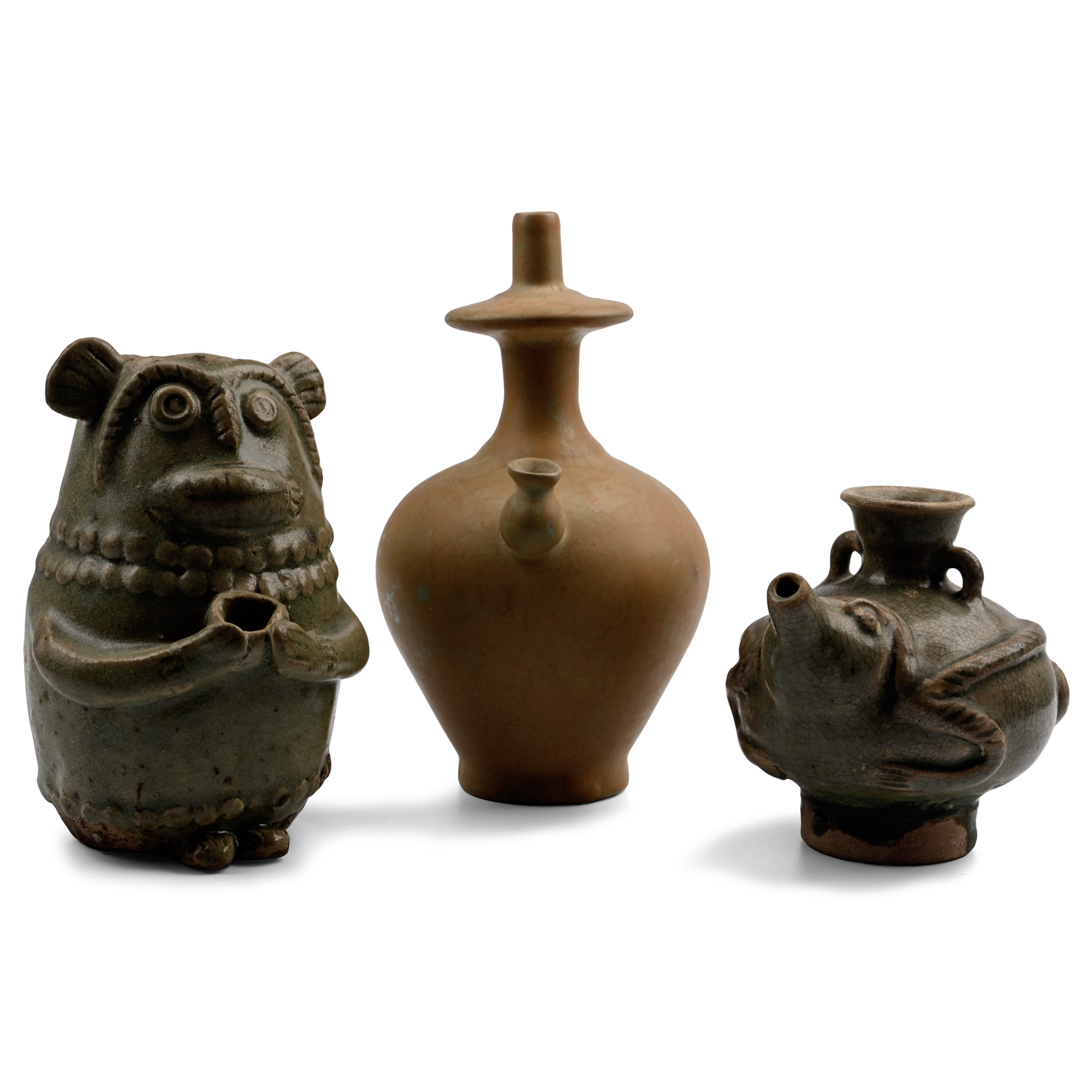 South East Asian Glazed Pottery Ritual Vessel Group