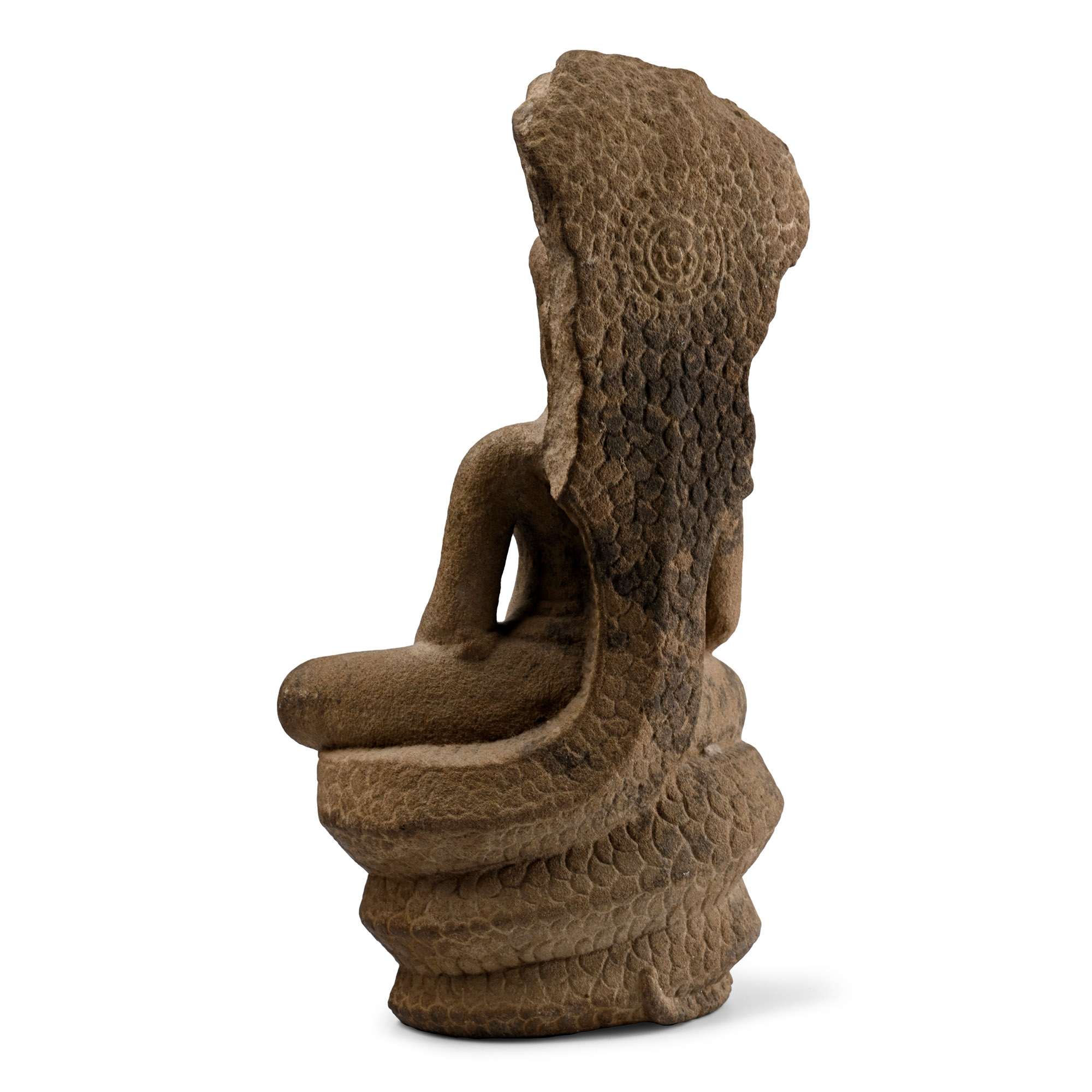 South East Asian Sandstone Statue of Naga-Enthroned Meditating Buddha