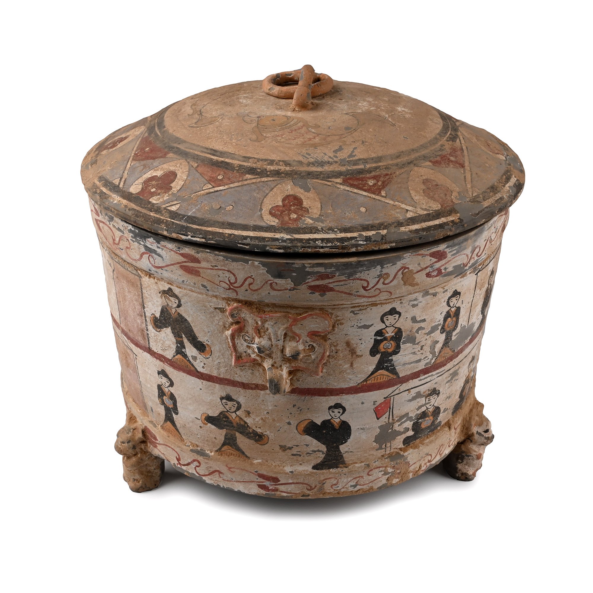 Chinese Han Style Terracotta Painted Lidded Vessel