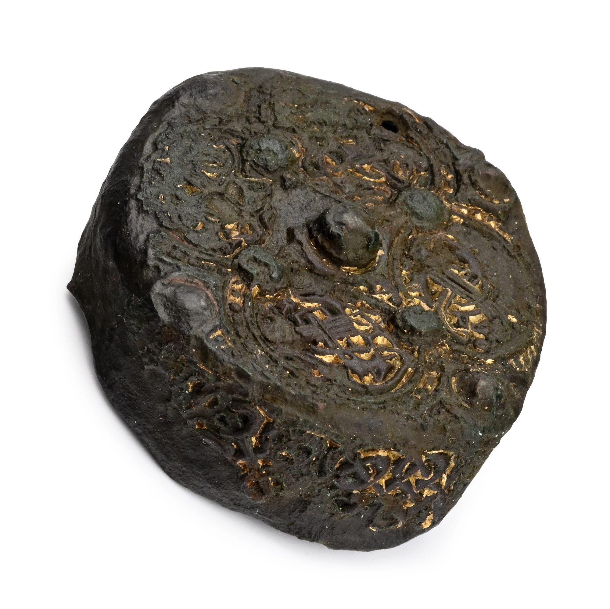 Viking Gilt Bronze Drum Brooch with Oseberg Beast Panels