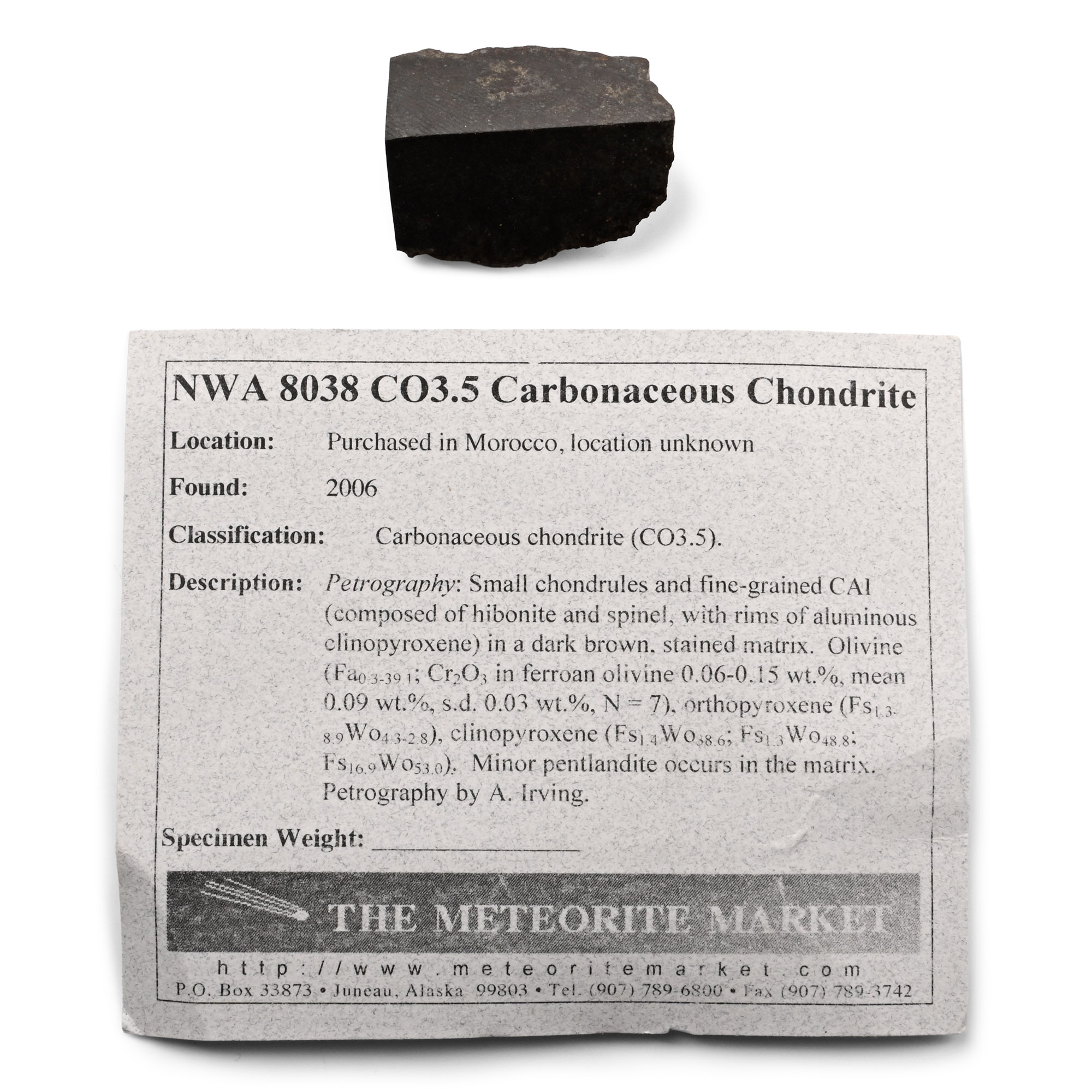 NWA 8038 Carbonaceous Chondrite (CO3.5) Polished Meteorite