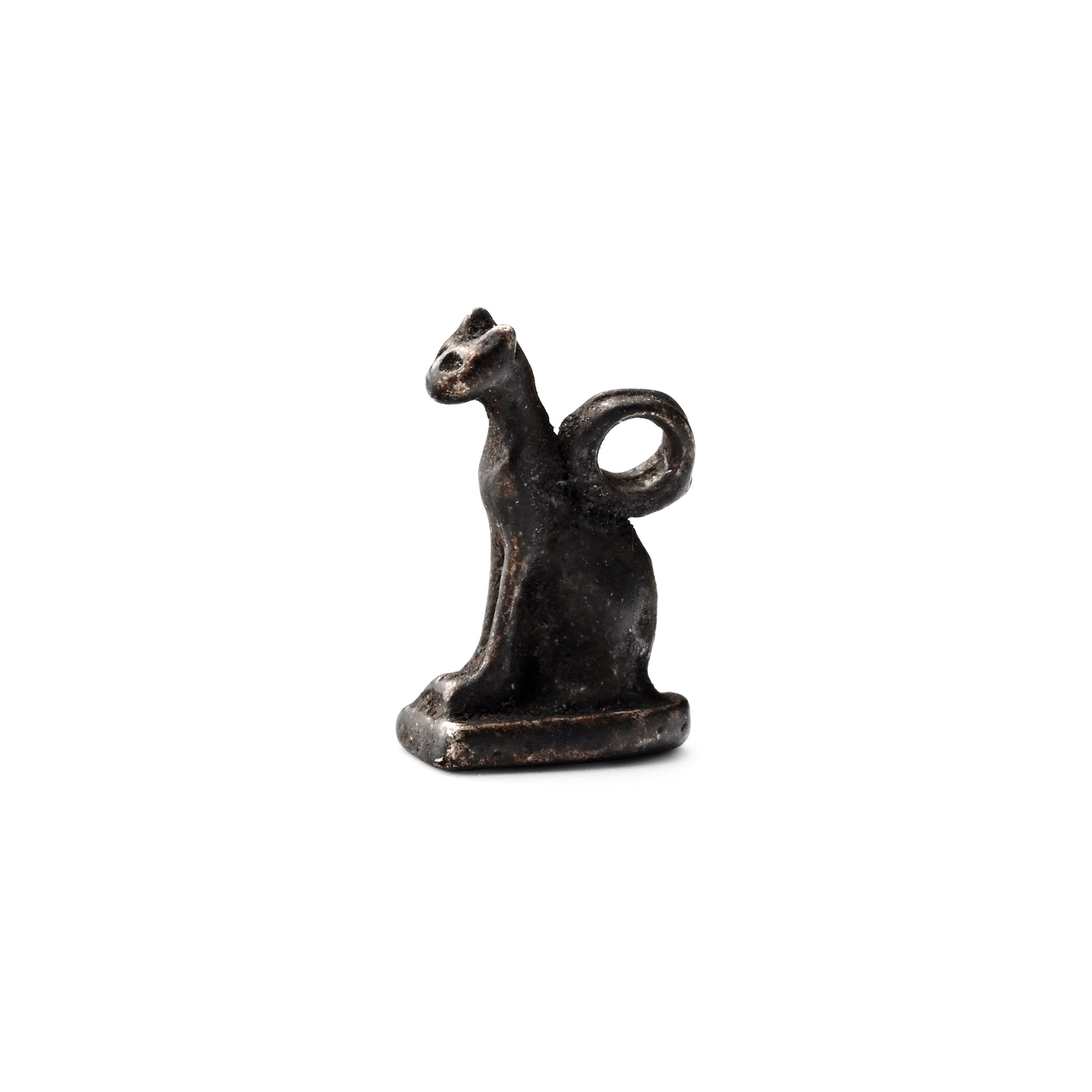 Egyptian Silver Bastet as Seated Cat Amulet