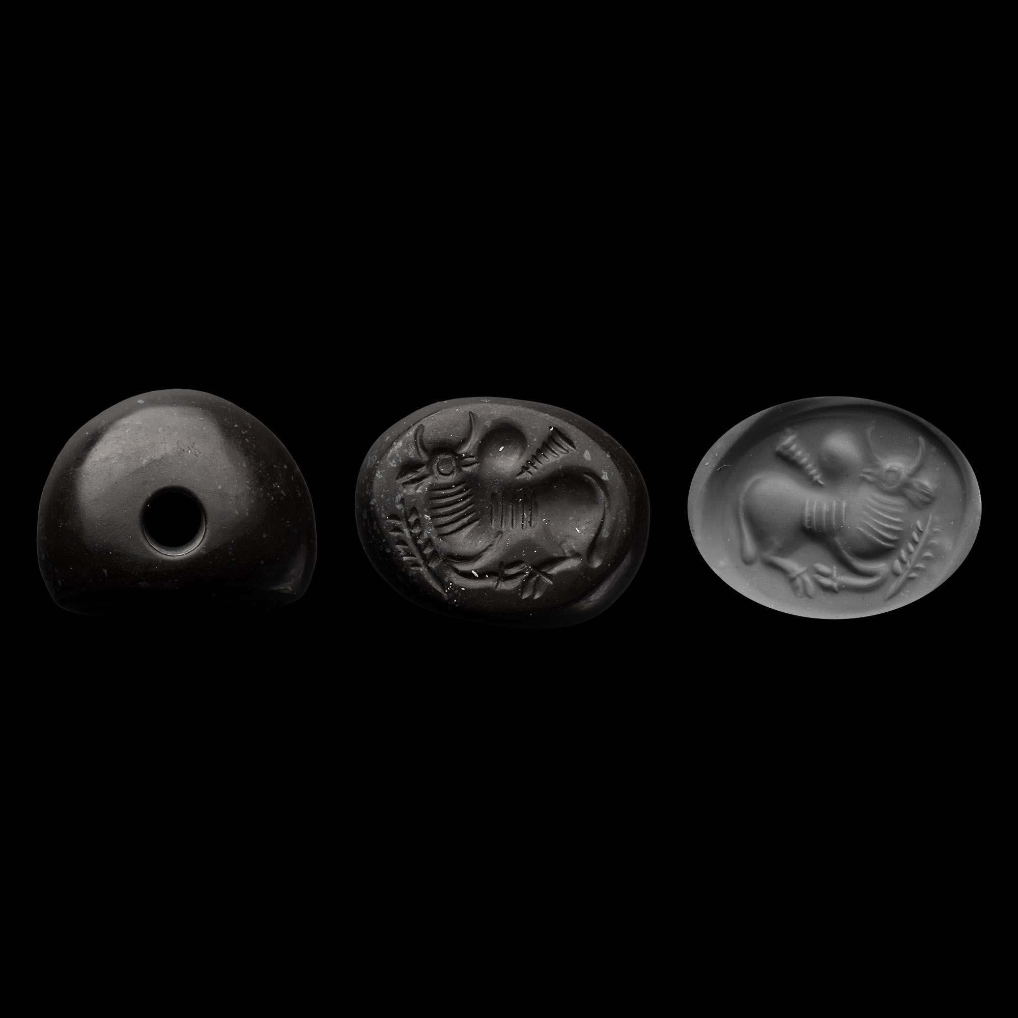 Sasanian Black Onyx Stamp Seal with Reclining Zebu