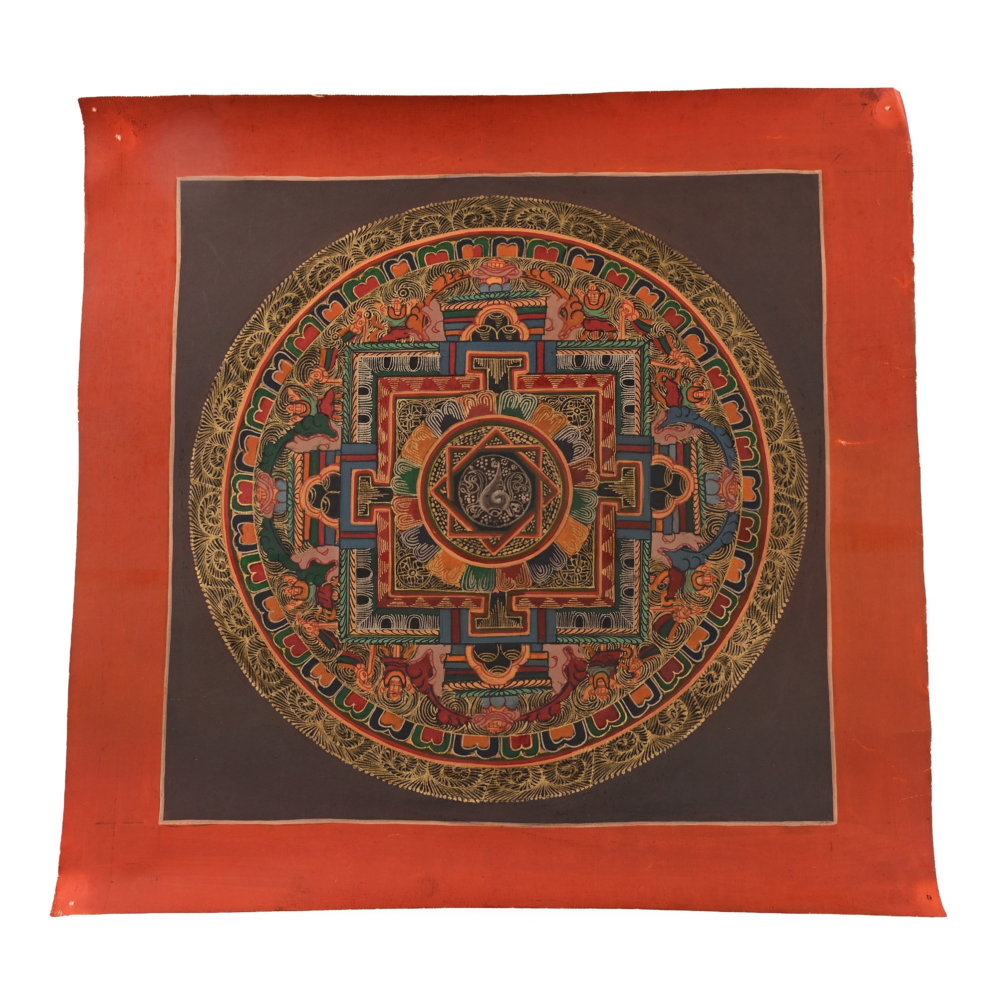 Vintage Tibetan Buddhist Hand-Painted Illuminated Thangka