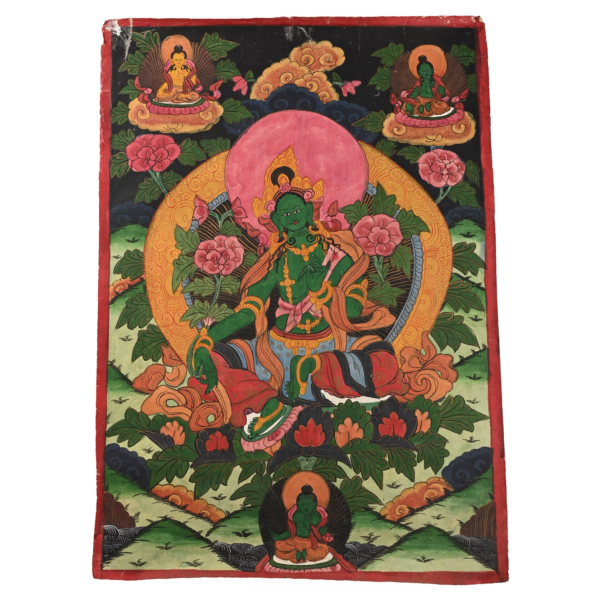 Vintage Tibetan Buddhist Hand-Painted Thangka