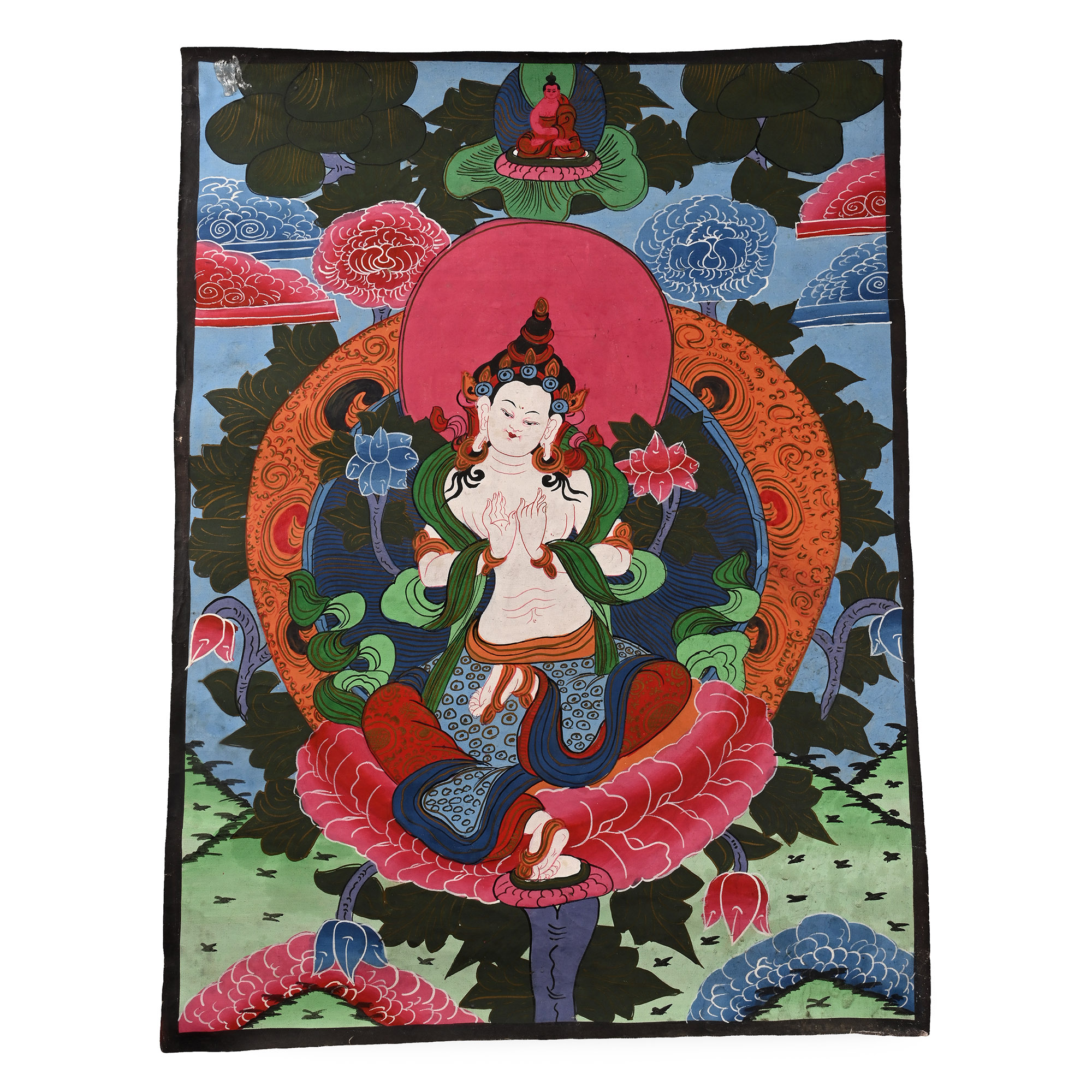 Vintage Tibetan Buddhist Hand-Painted Thangka