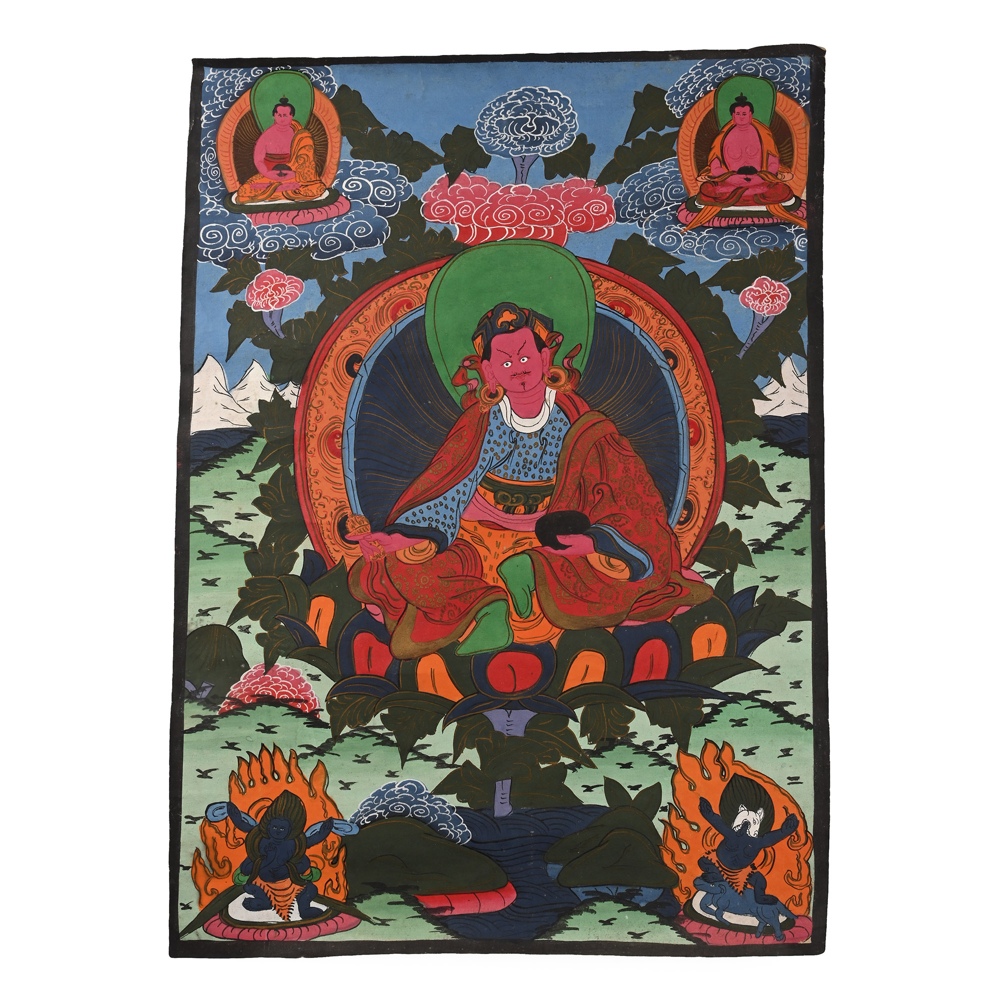 Vintage Tibetan Buddhist Hand-Painted Thangka
