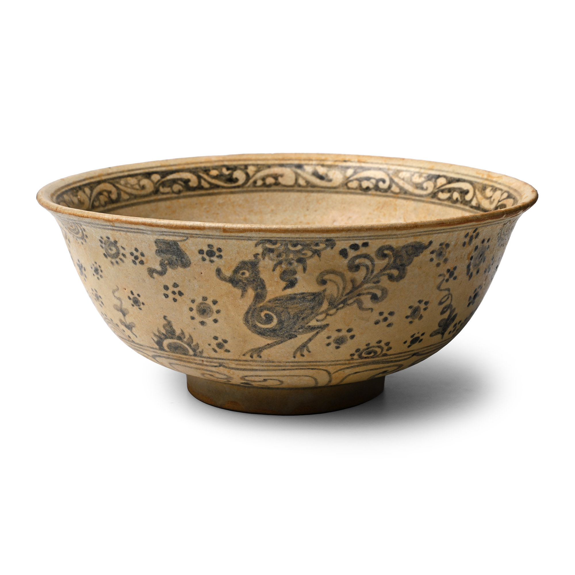 South East Asian Painted Blue and White Bowl with Birds