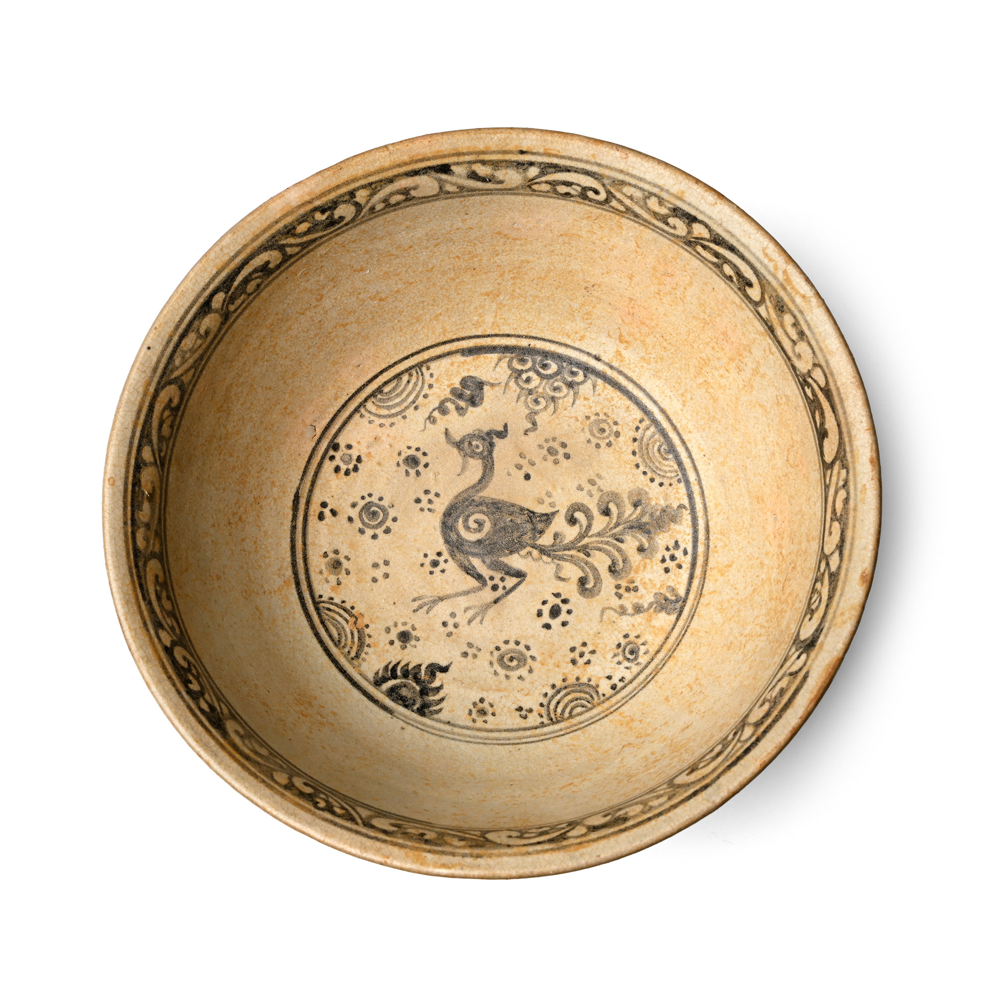 South East Asian Painted Blue and White Bowl with Birds